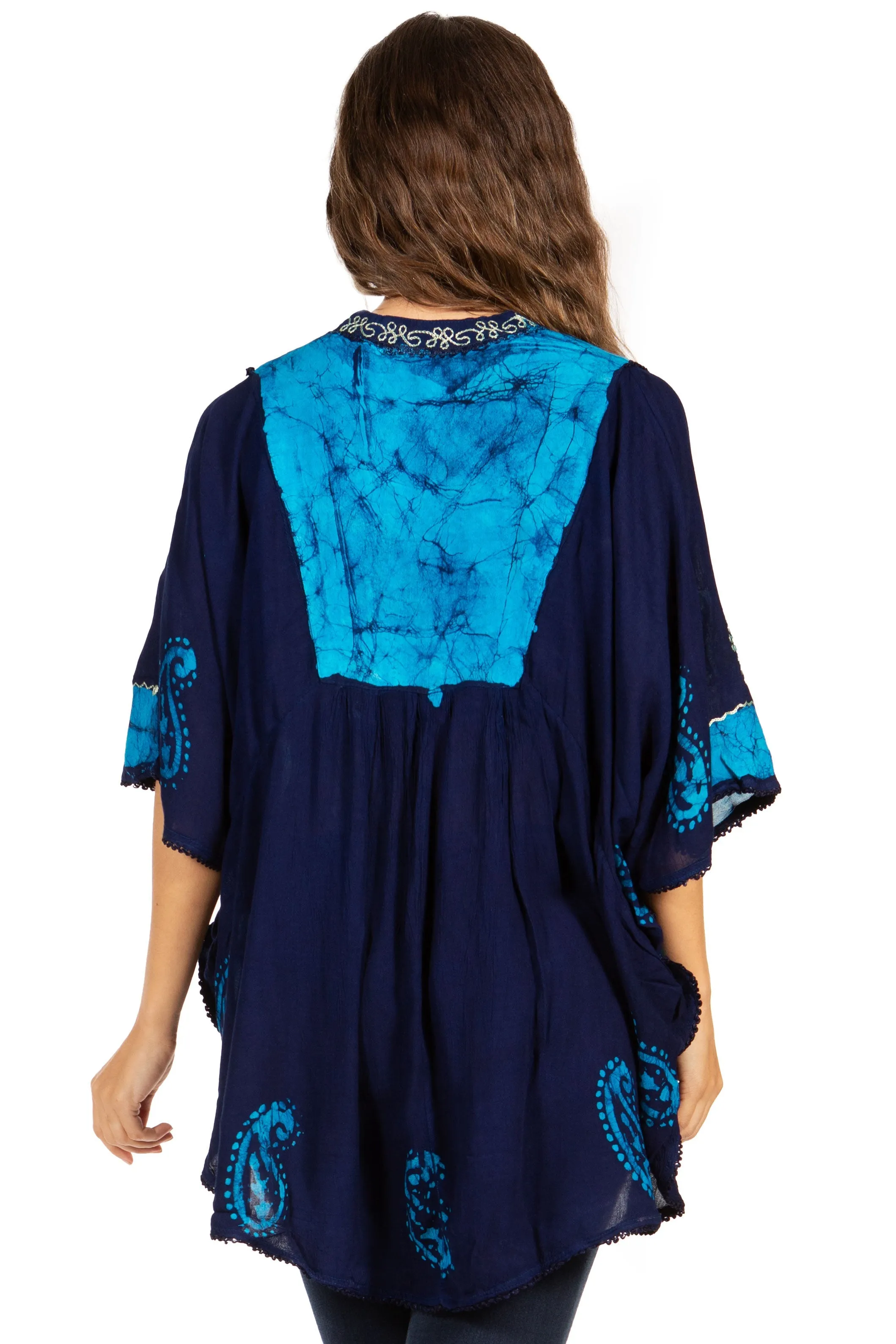 Sakkas  Amori V-Neck Embroidery Poncho Top / Cover Up