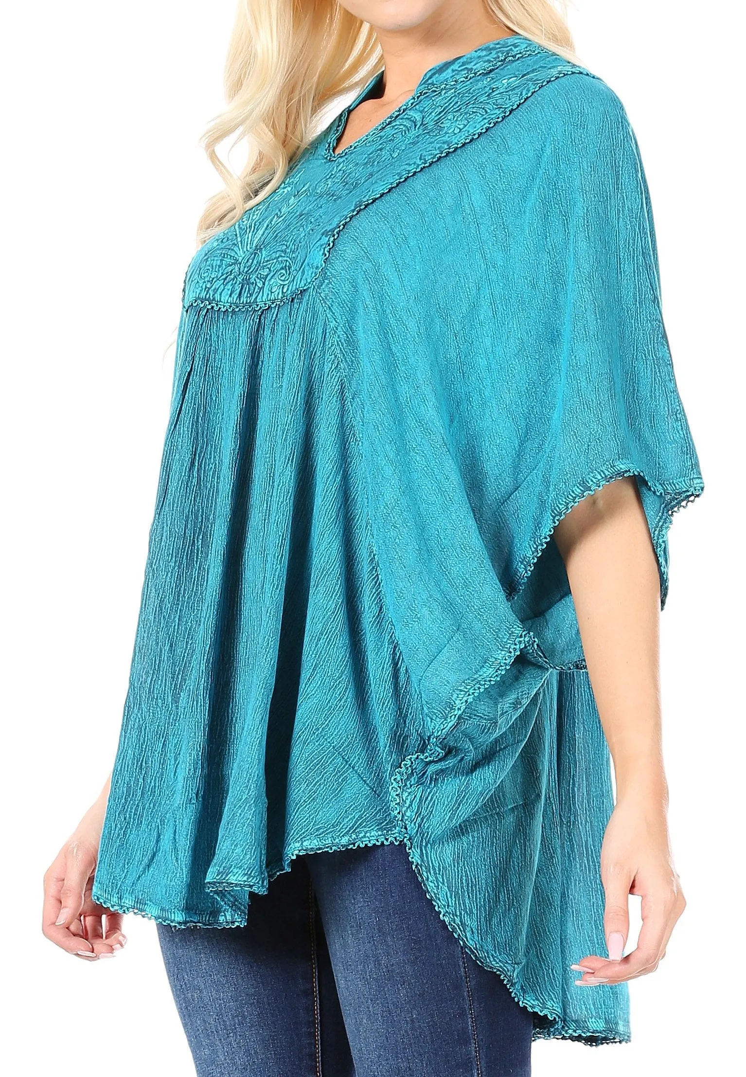 Sakkas  Amori V-Neck Embroidery Poncho Top / Cover Up