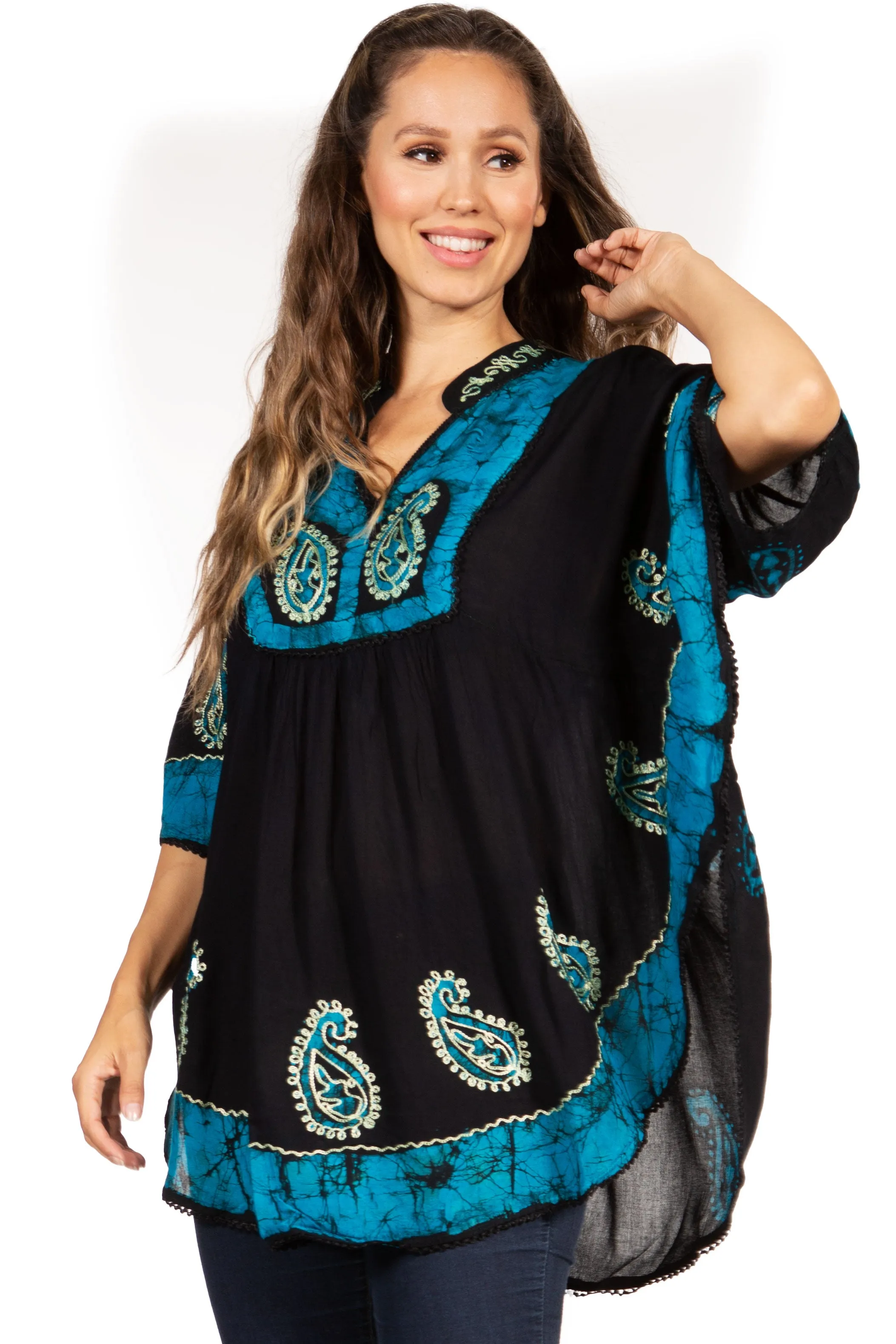 Sakkas  Amori V-Neck Embroidery Poncho Top / Cover Up