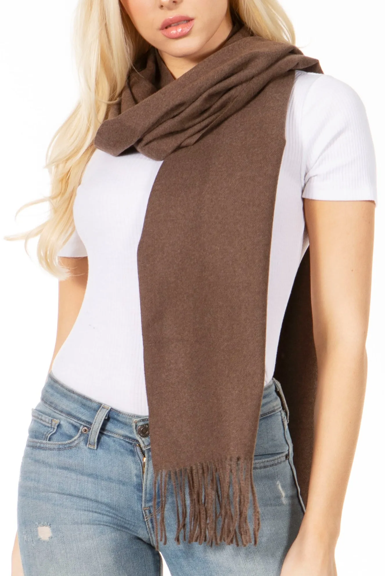 Sakkas Booker Cashmere Feel Solid Colored Unisex Winter Scarf With Fringe