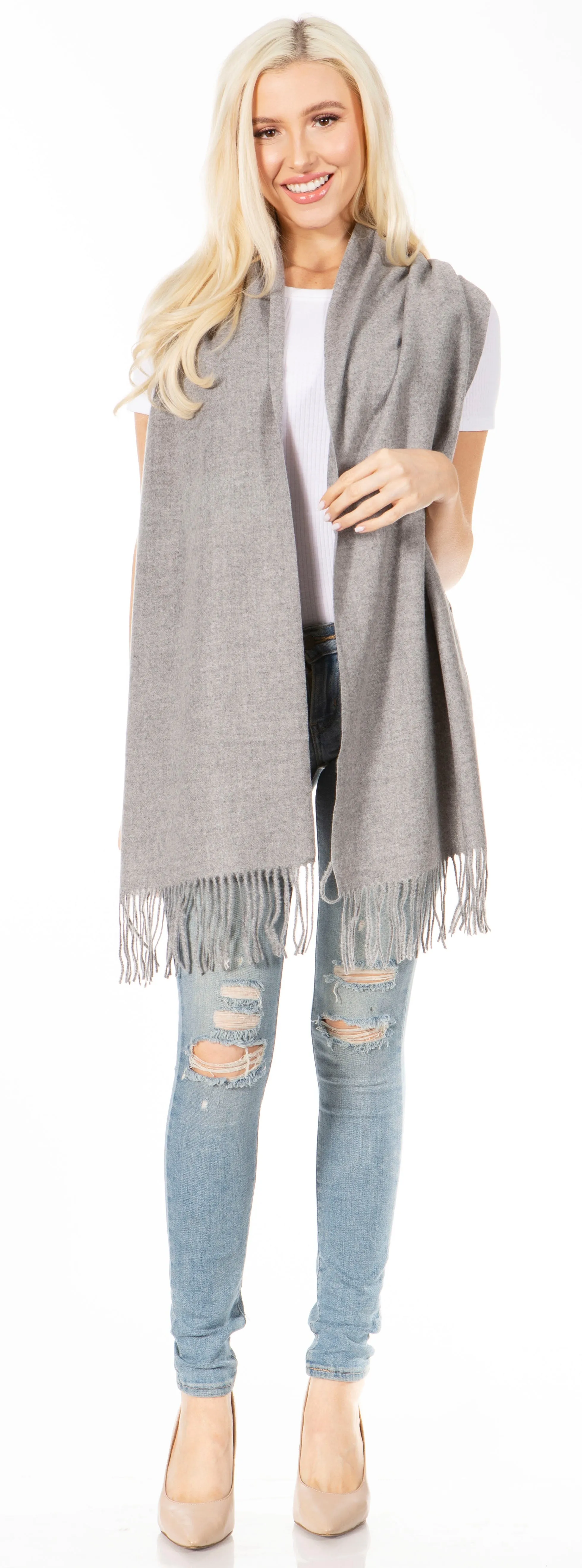 Sakkas Booker Cashmere Feel Solid Colored Unisex Winter Scarf With Fringe