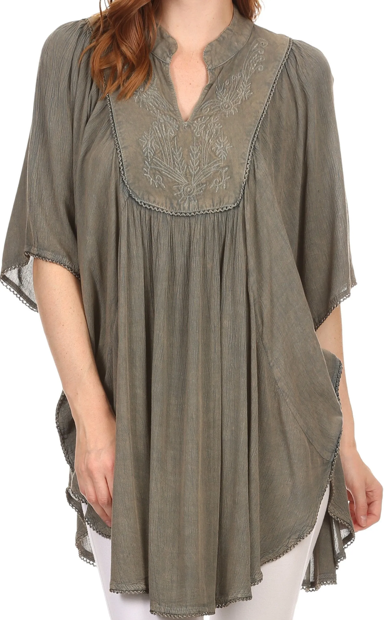 Sakkas Martina Delicate Embroidered Tie Dye Poncho Top / Cover Up