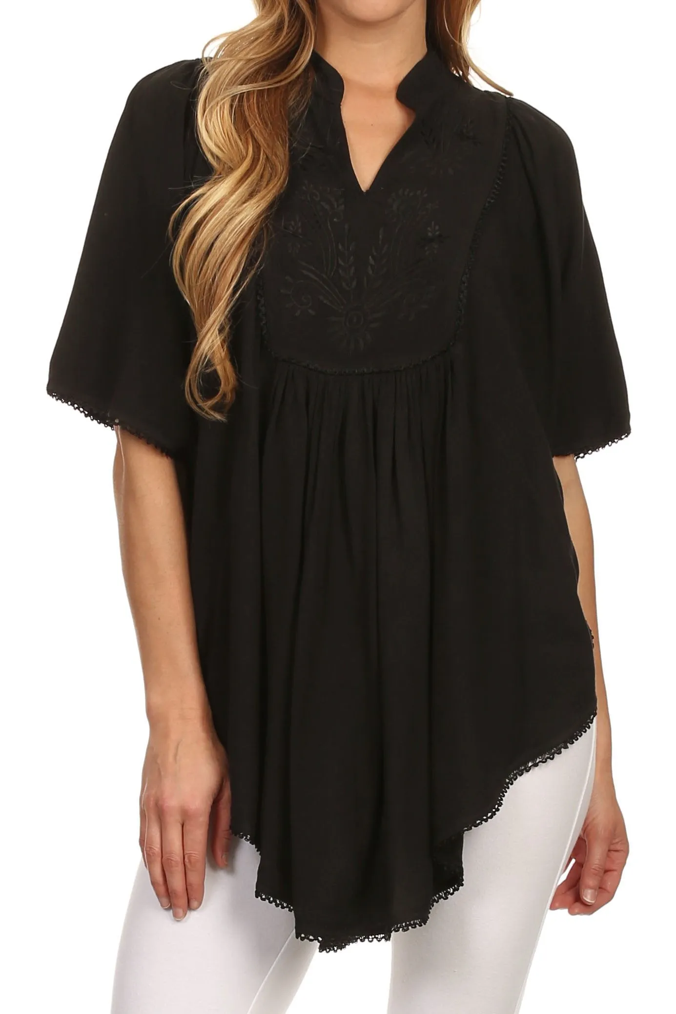 Sakkas Martina Delicate Embroidered Tie Dye Poncho Top / Cover Up