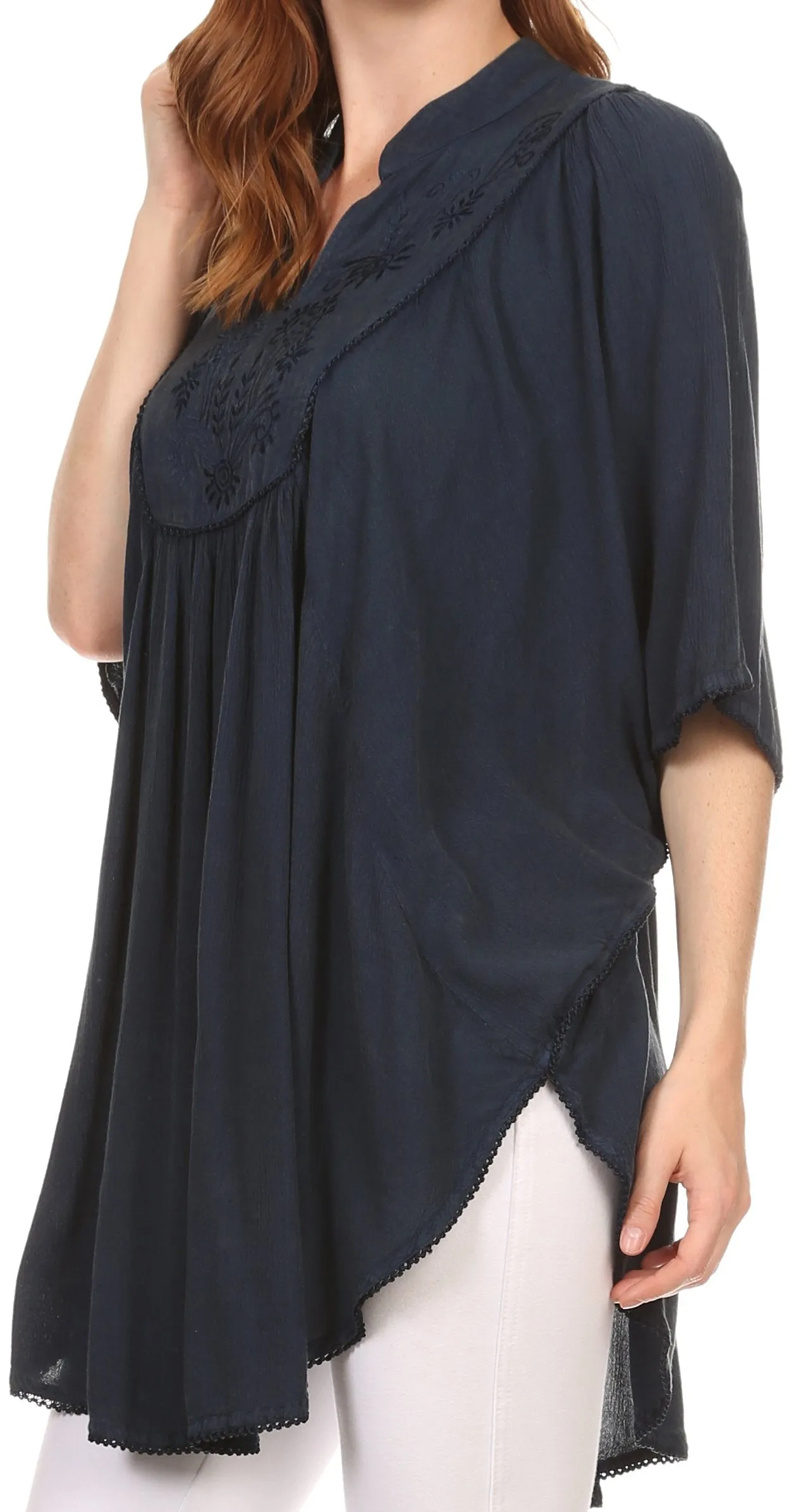 Sakkas Martina Delicate Embroidered Tie Dye Poncho Top / Cover Up