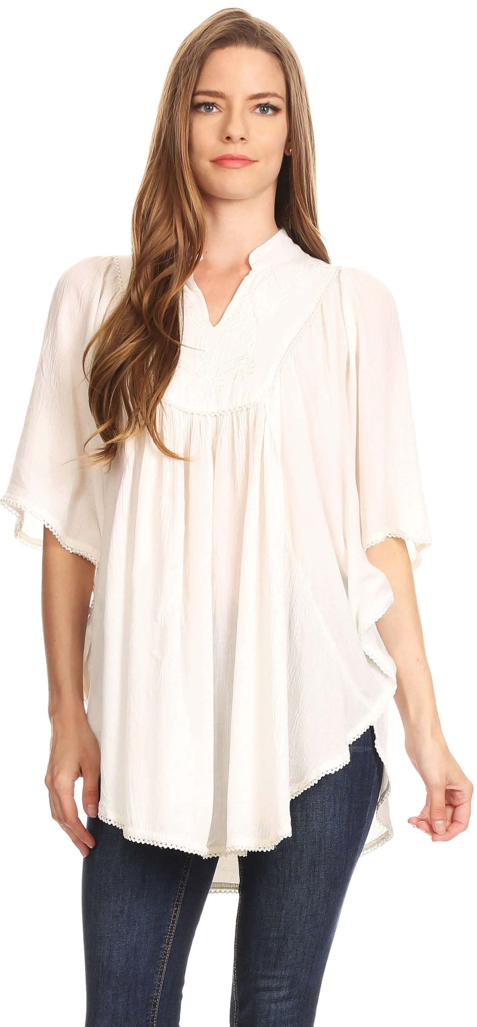 Sakkas Martina Delicate Embroidered Tie Dye Poncho Top / Cover Up