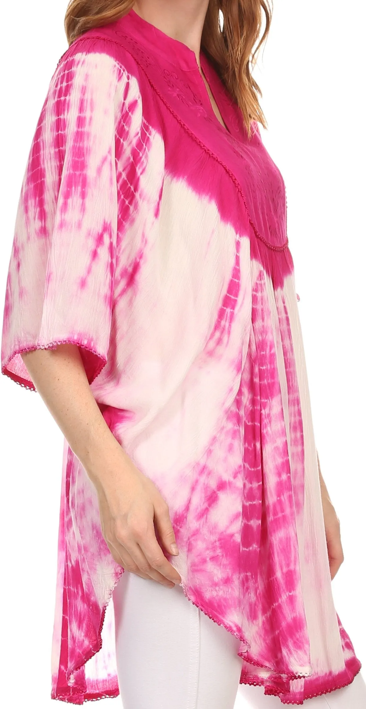 Sakkas Martina Delicate Embroidered Tie Dye Poncho Top / Cover Up