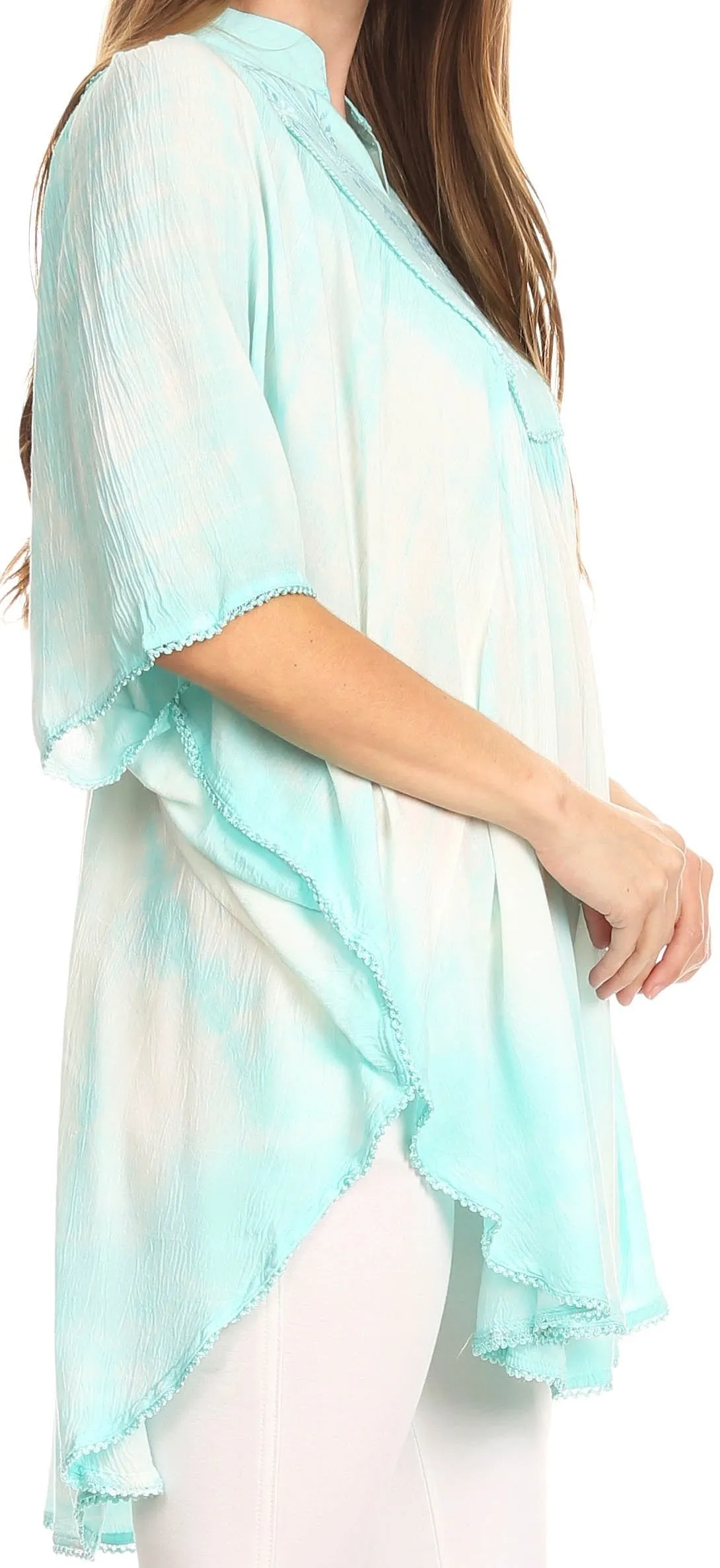 Sakkas Martina Delicate Embroidered Tie Dye Poncho Top / Cover Up