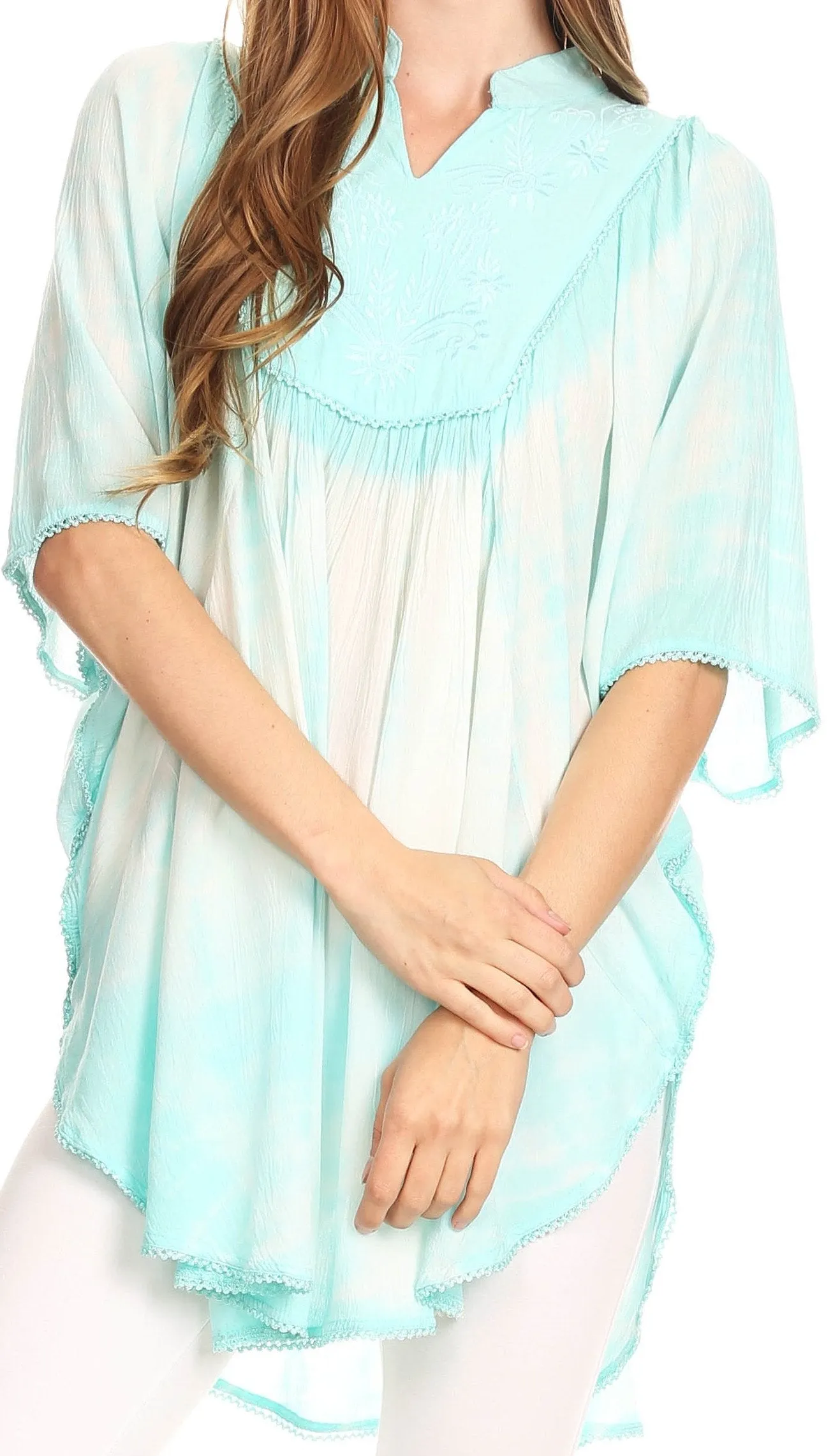 Sakkas Martina Delicate Embroidered Tie Dye Poncho Top / Cover Up