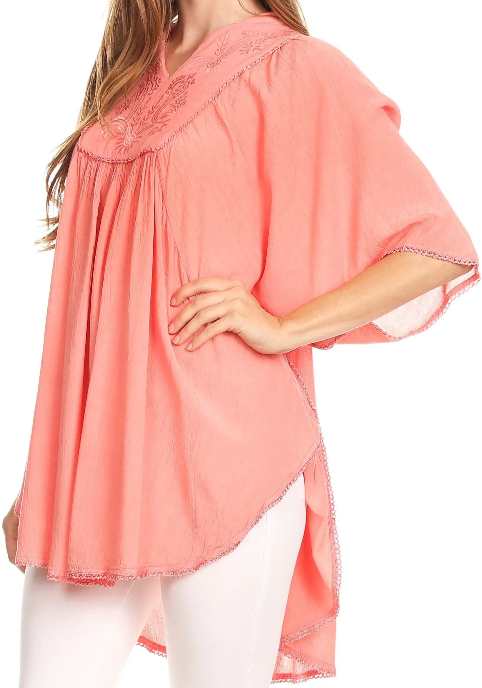 Sakkas Martina Delicate Embroidered Tie Dye Poncho Top / Cover Up