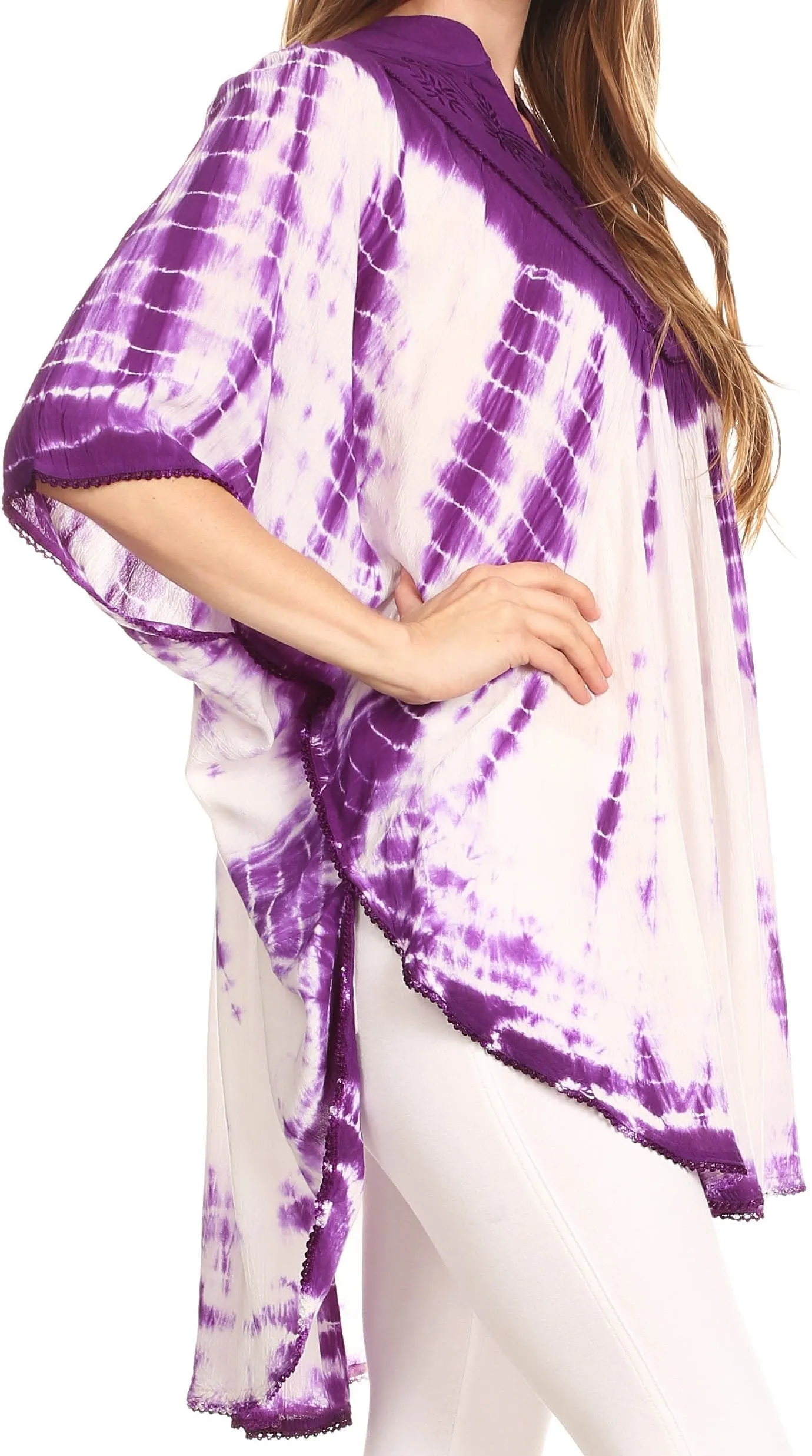 Sakkas Martina Delicate Embroidered Tie Dye Poncho Top / Cover Up