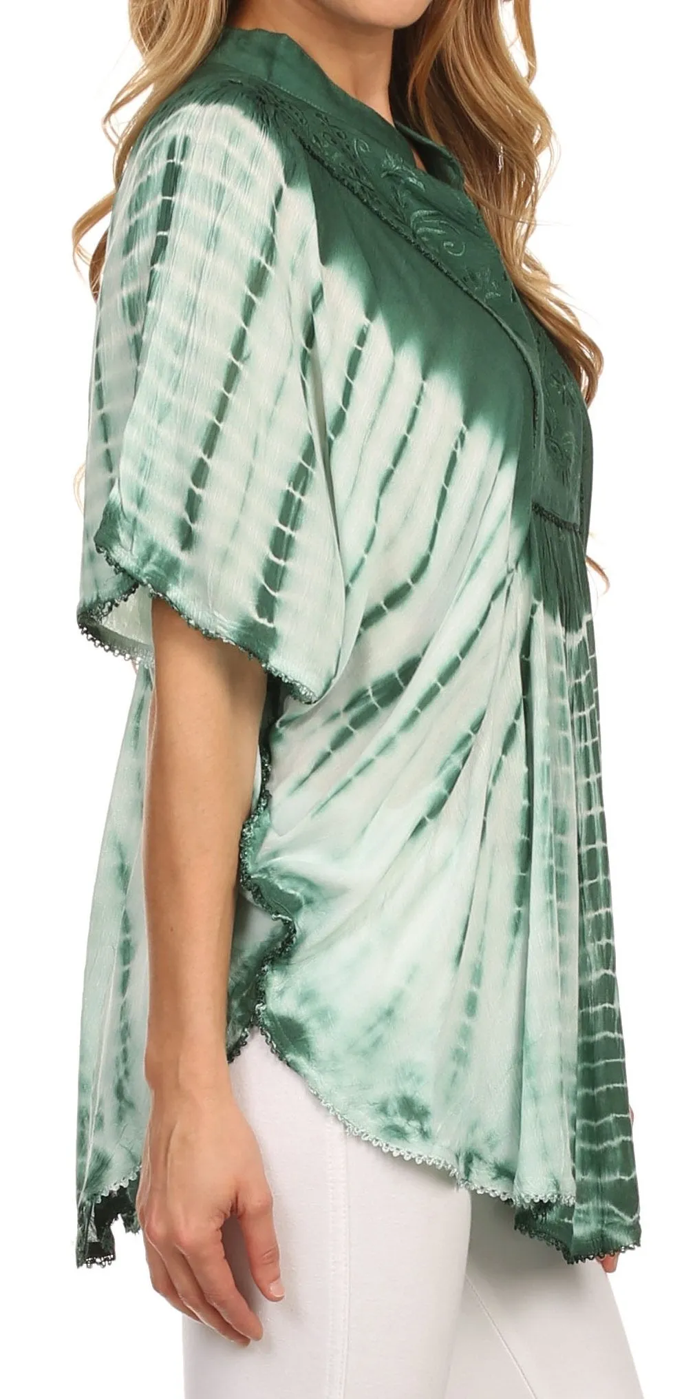 Sakkas Martina Delicate Embroidered Tie Dye Poncho Top / Cover Up