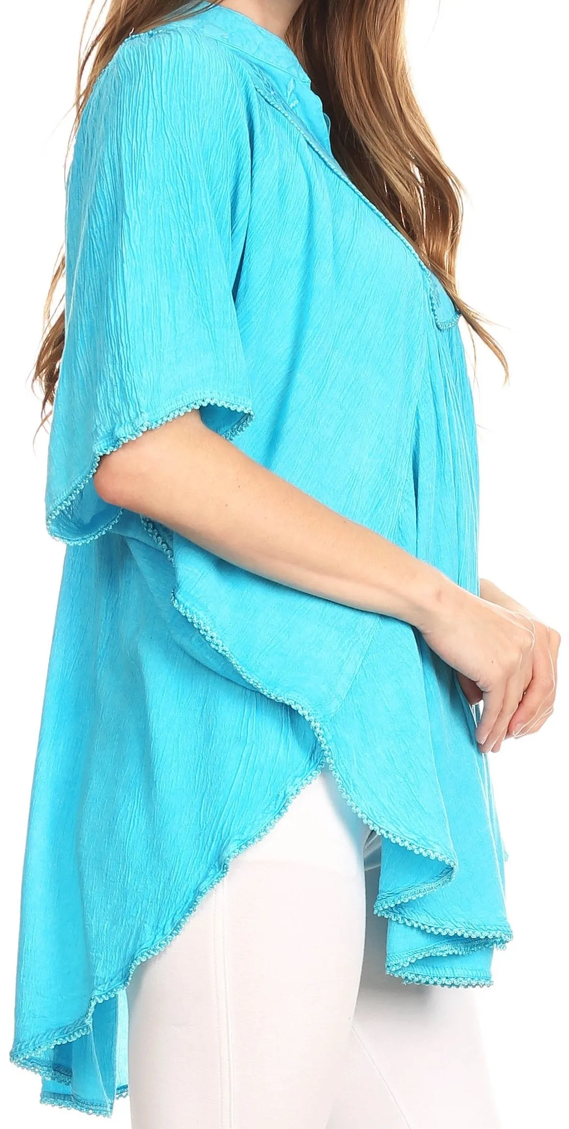 Sakkas Martina Delicate Embroidered Tie Dye Poncho Top / Cover Up