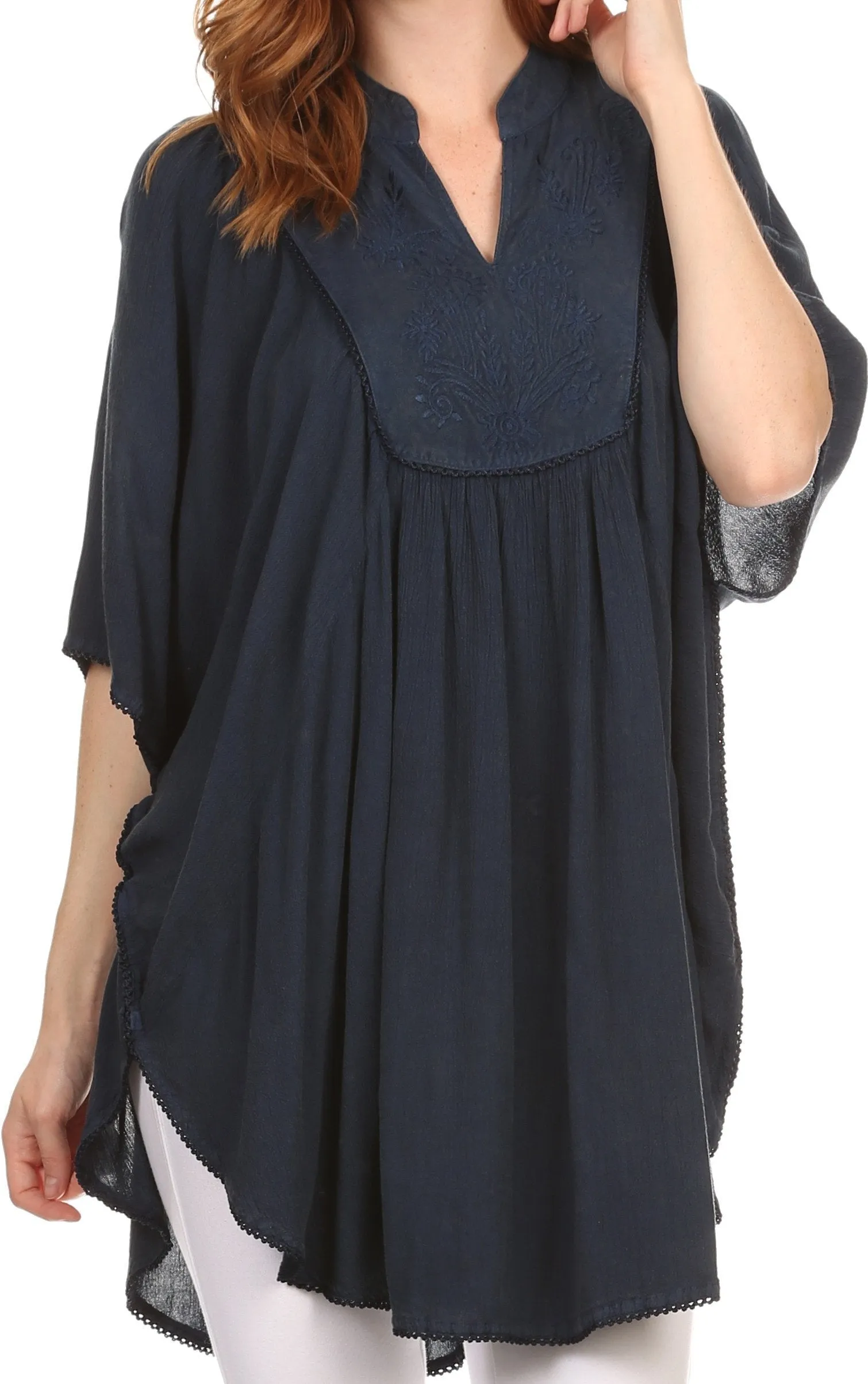 Sakkas Martina Delicate Embroidered Tie Dye Poncho Top / Cover Up