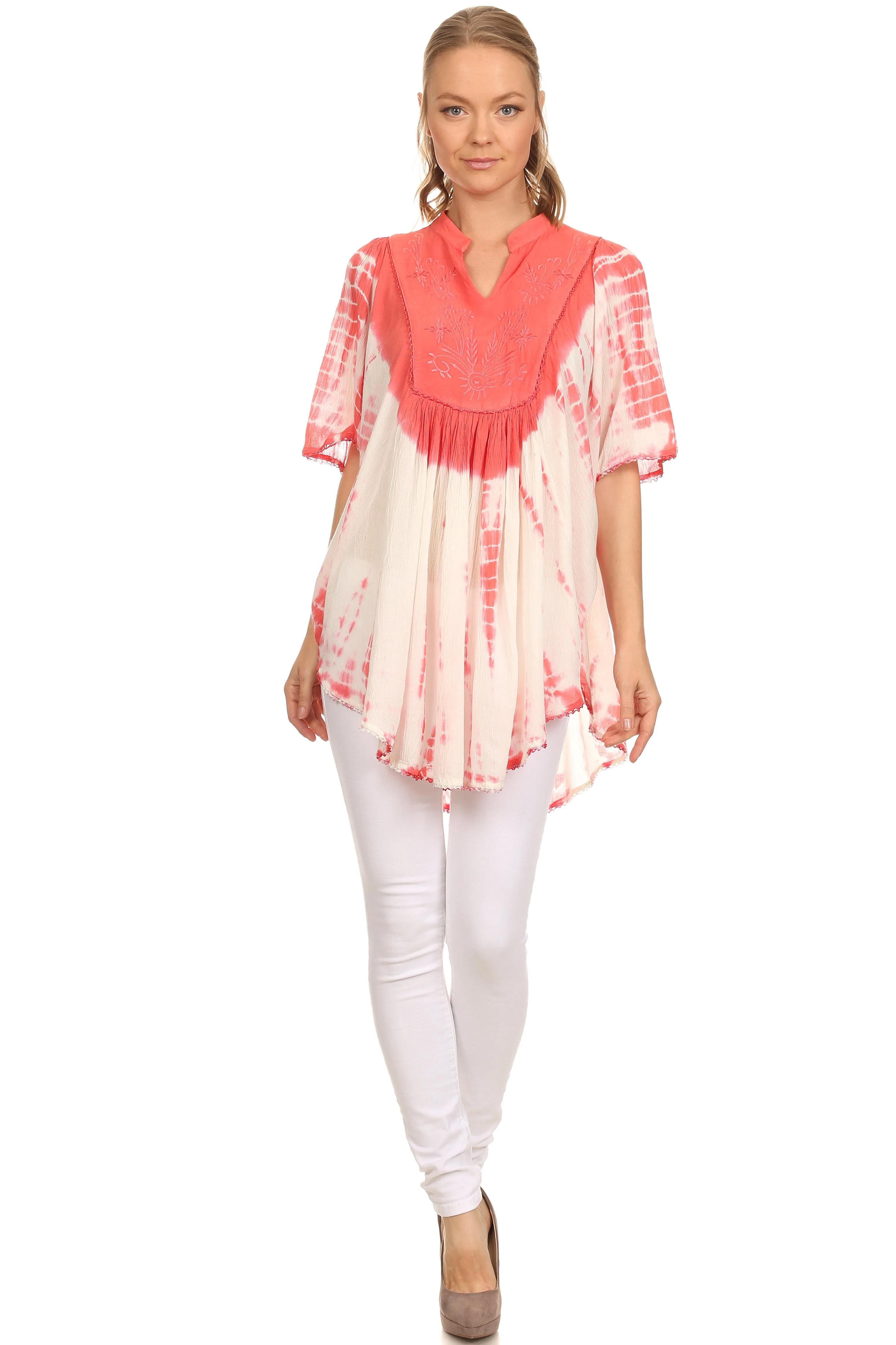 Sakkas Martina Delicate Embroidered Tie Dye Poncho Top / Cover Up