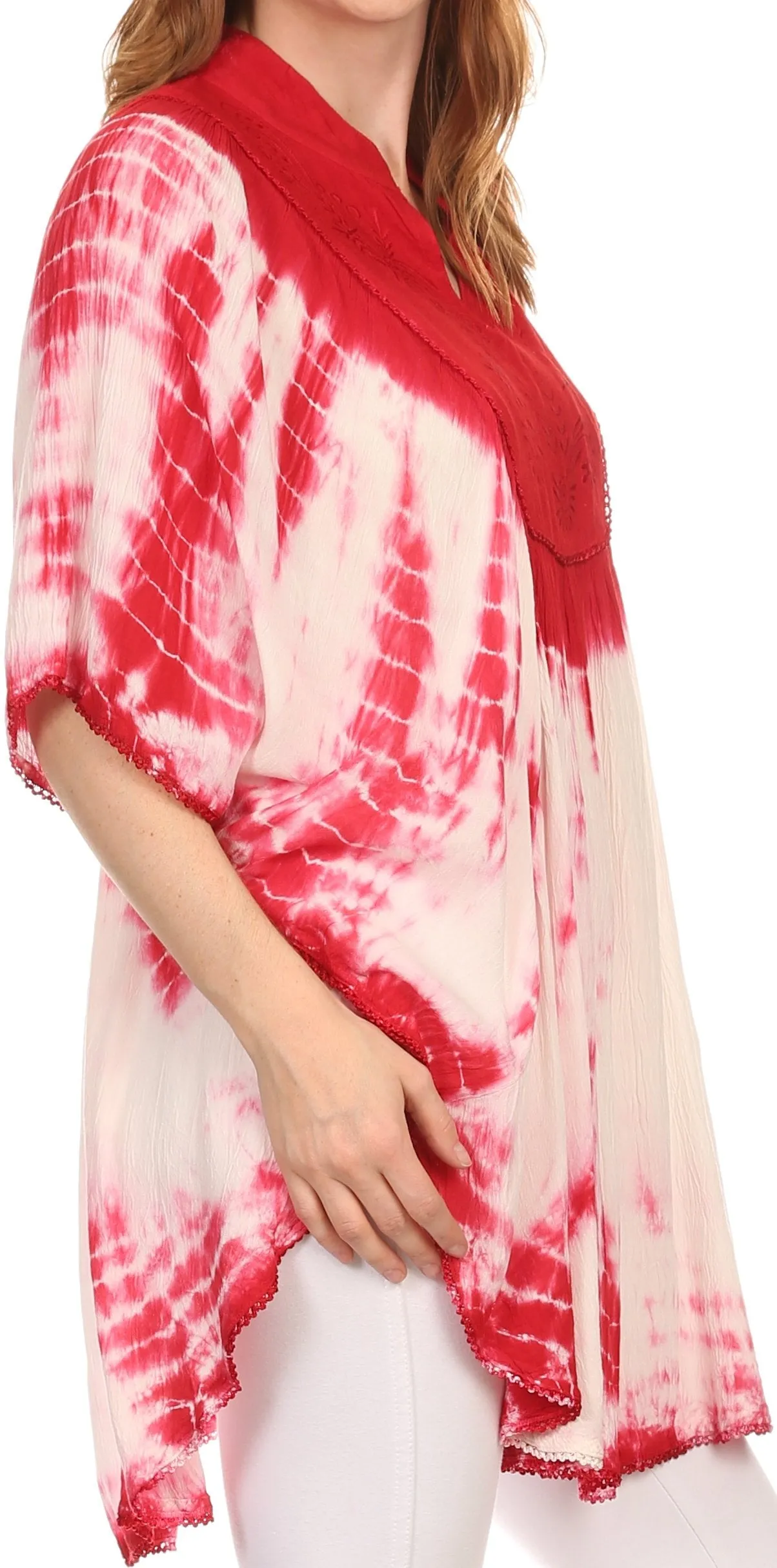 Sakkas Martina Delicate Embroidered Tie Dye Poncho Top / Cover Up