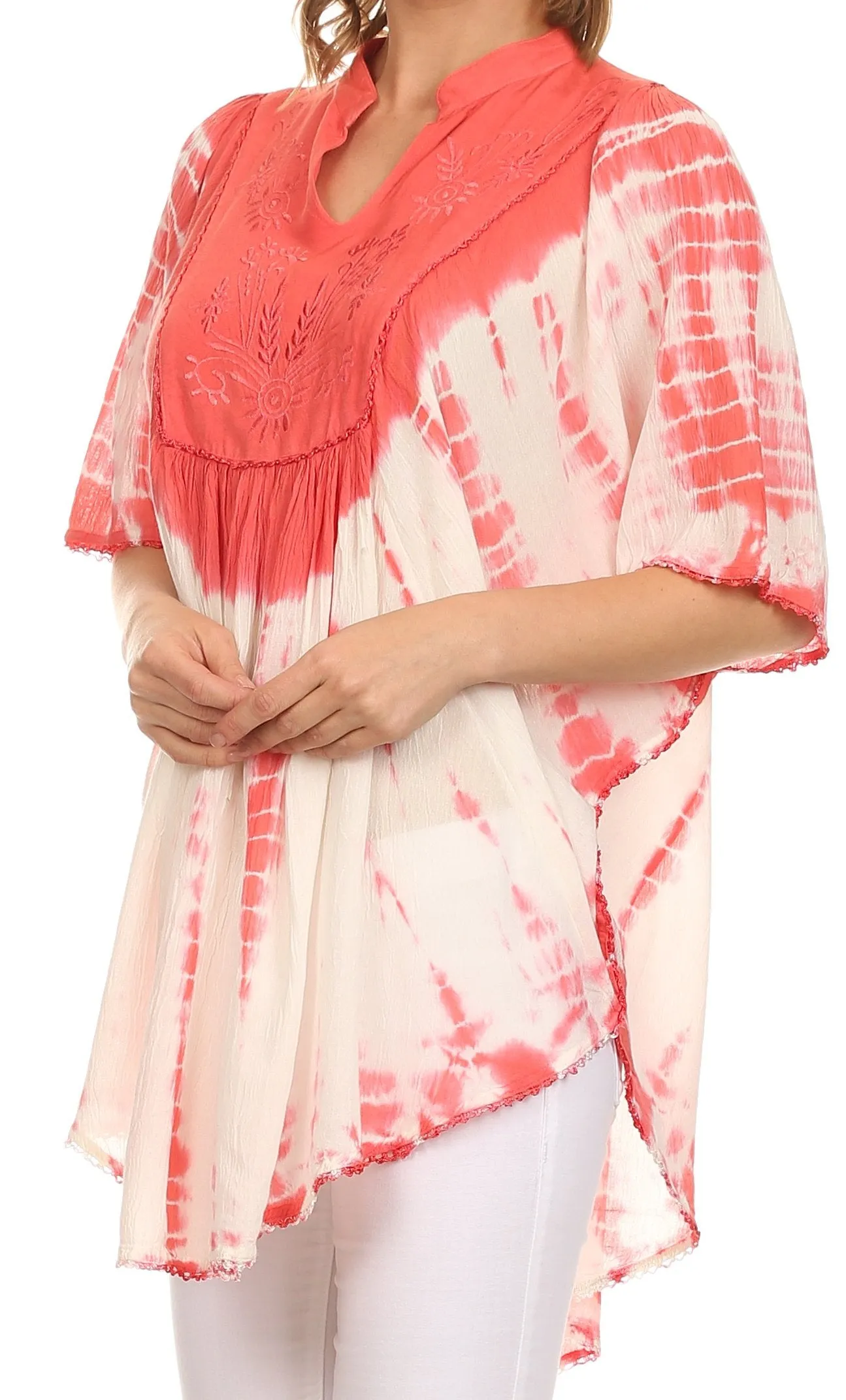 Sakkas Martina Delicate Embroidered Tie Dye Poncho Top / Cover Up