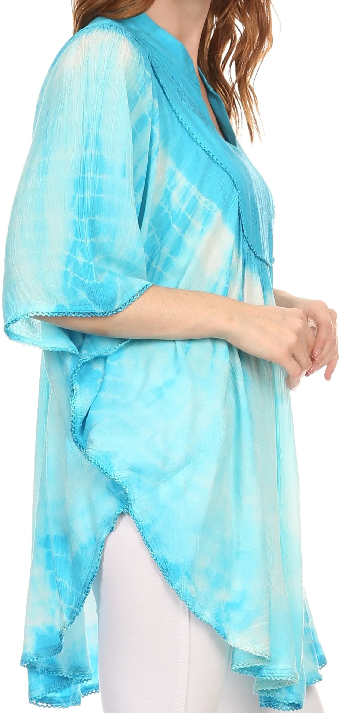 Sakkas Martina Delicate Embroidered Tie Dye Poncho Top / Cover Up