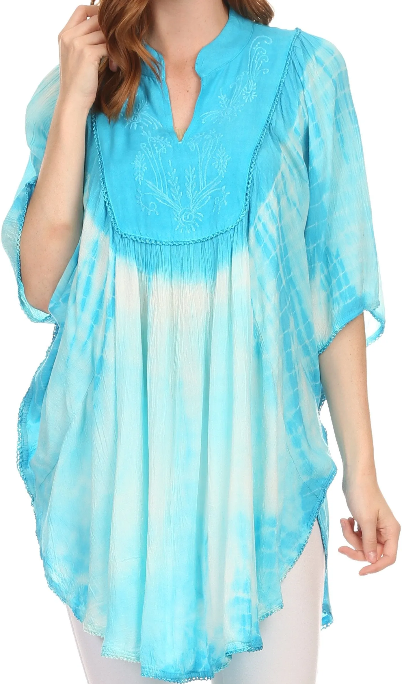 Sakkas Martina Delicate Embroidered Tie Dye Poncho Top / Cover Up