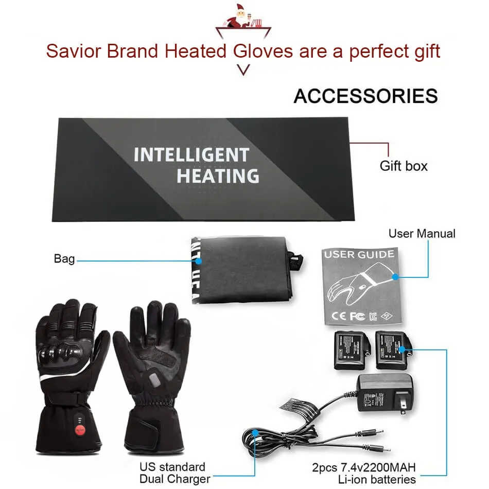 Savior Electric Heated Motorcycle Gloves | Leather Winter Heated Ski Gloves