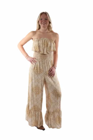 Scully Womens Strapless Ruffle Trim Toffee Lyocell S/L Jumpsuit