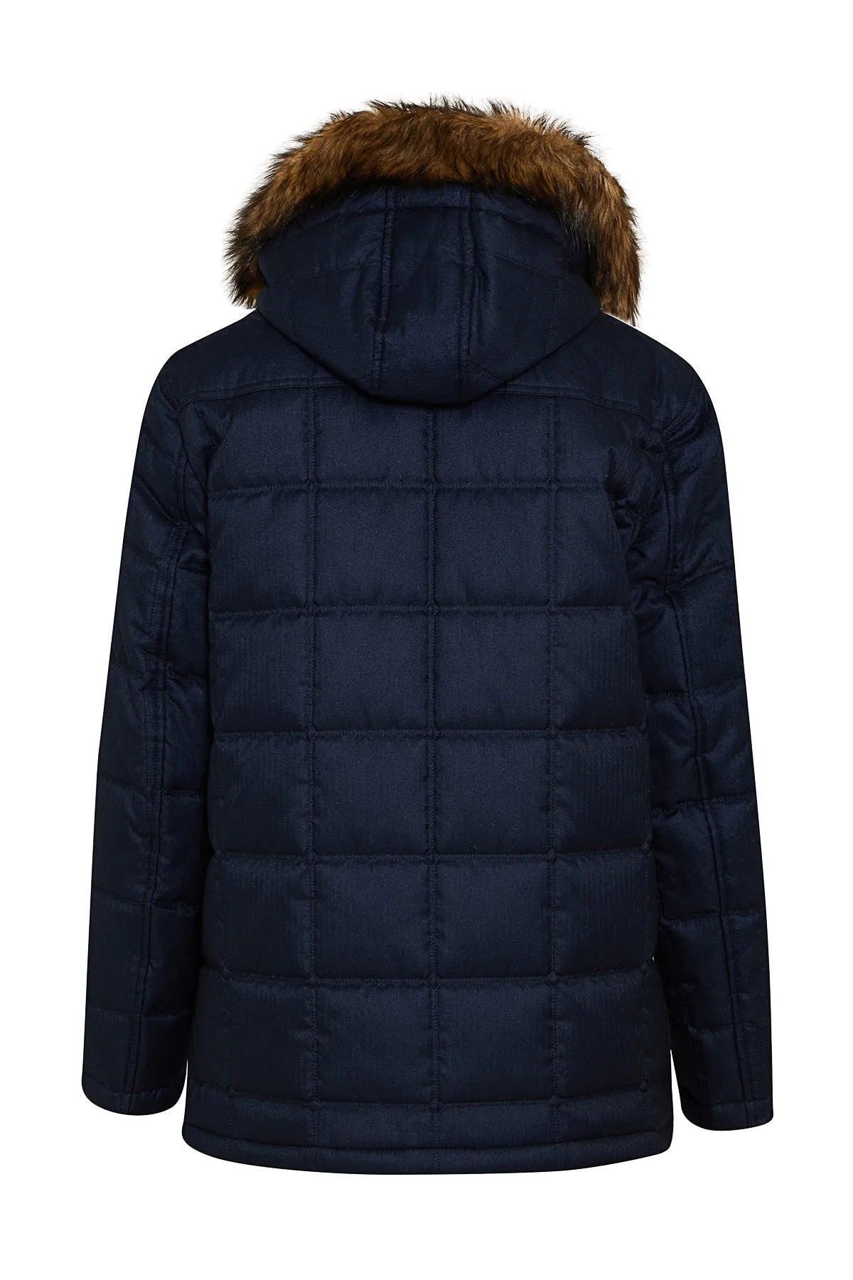 Slim Fit Eagle Furry Hooded Navy Coat, Navy