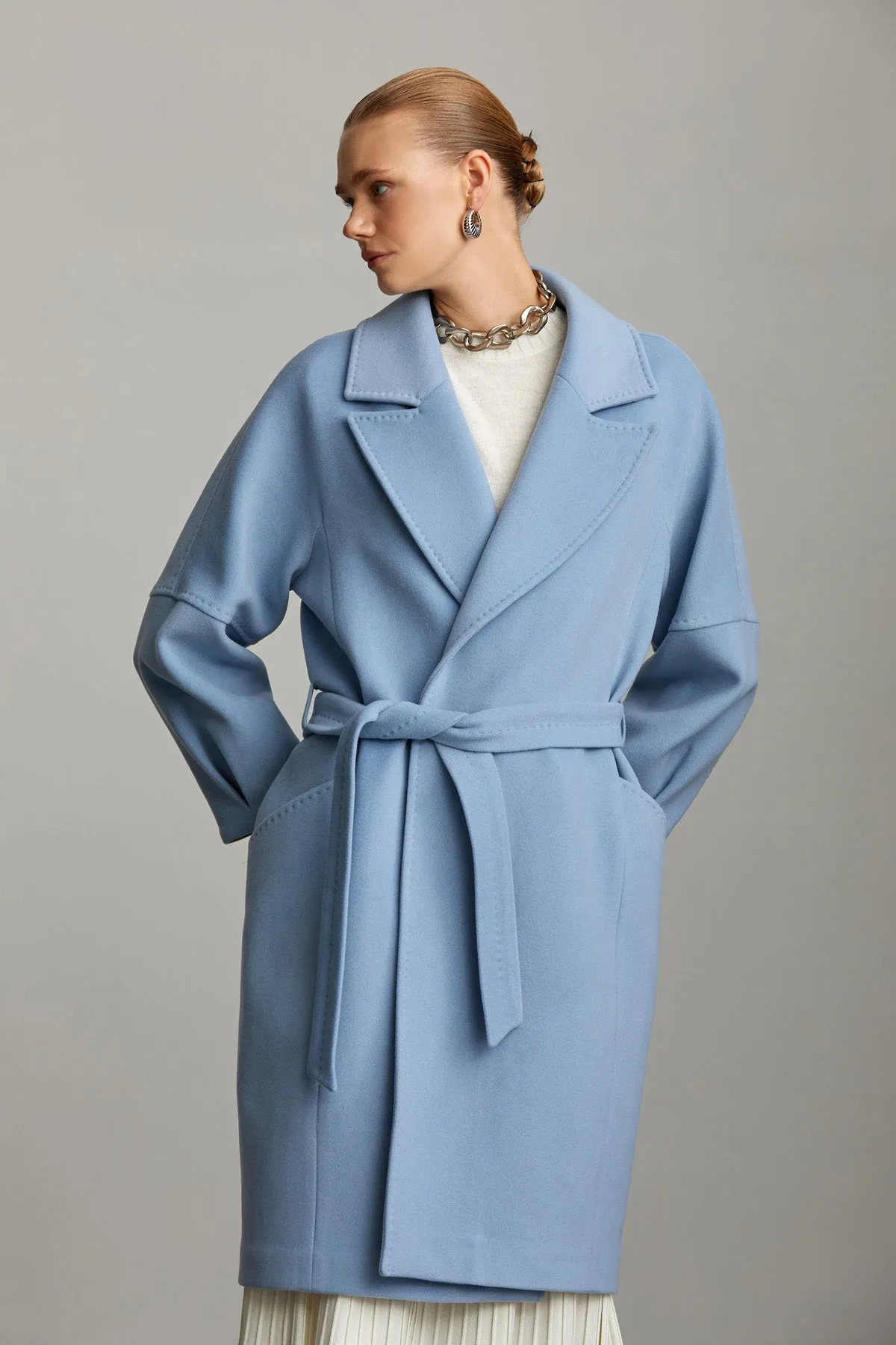 Slim Fit Sofia Plain Notch Lapel Belted Coat