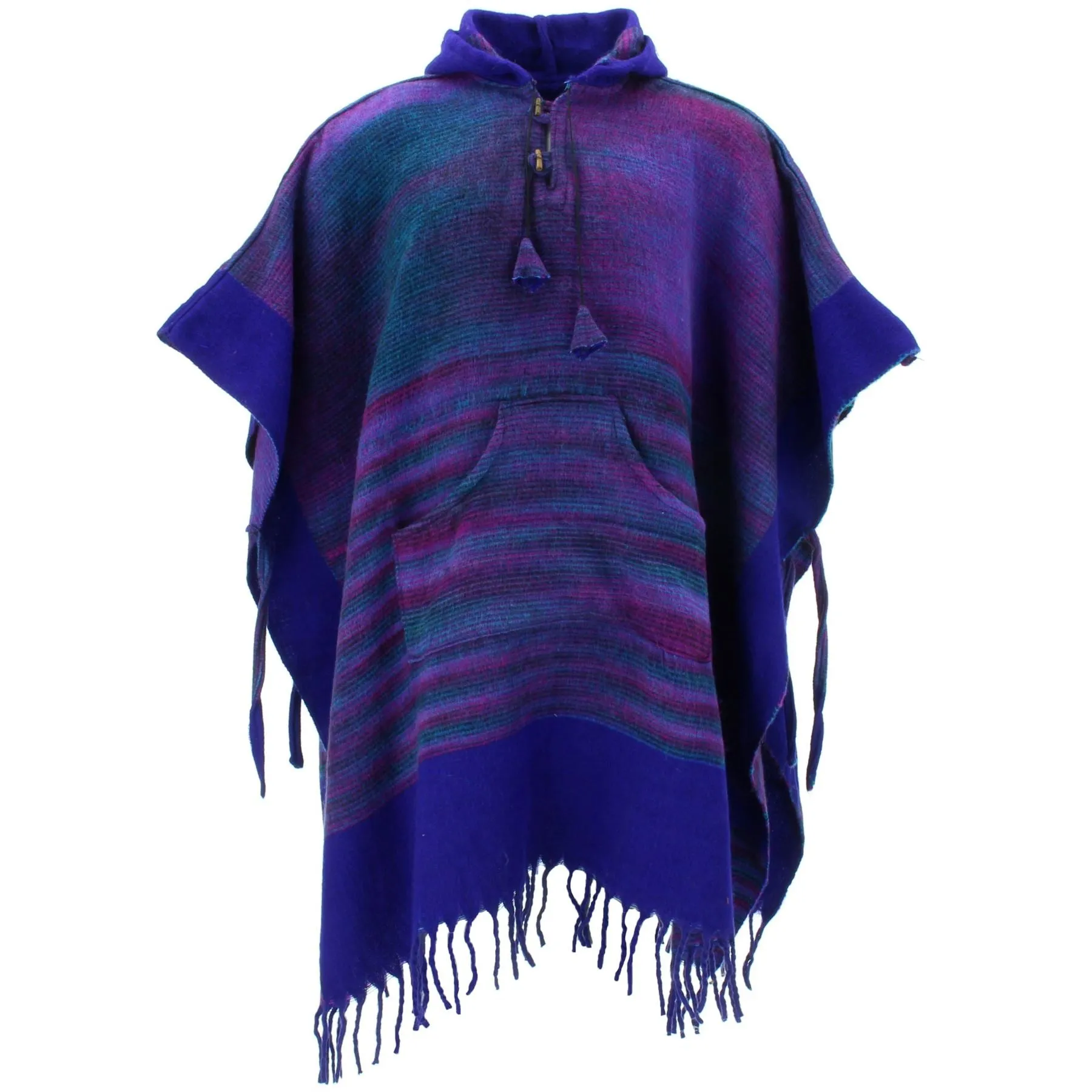 Soft Vegan Wool Hooded Tibet Poncho - Dark Purple Blue