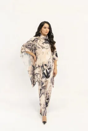 Spring Summer 24 - Yasmin Beige Marble Poncho Pleated Suit