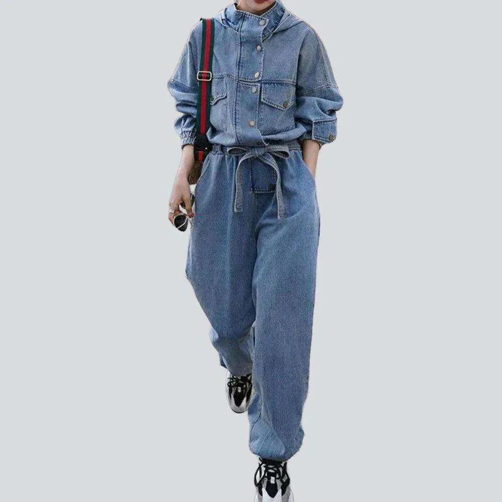 Stonewashed women's denim jumpsuit