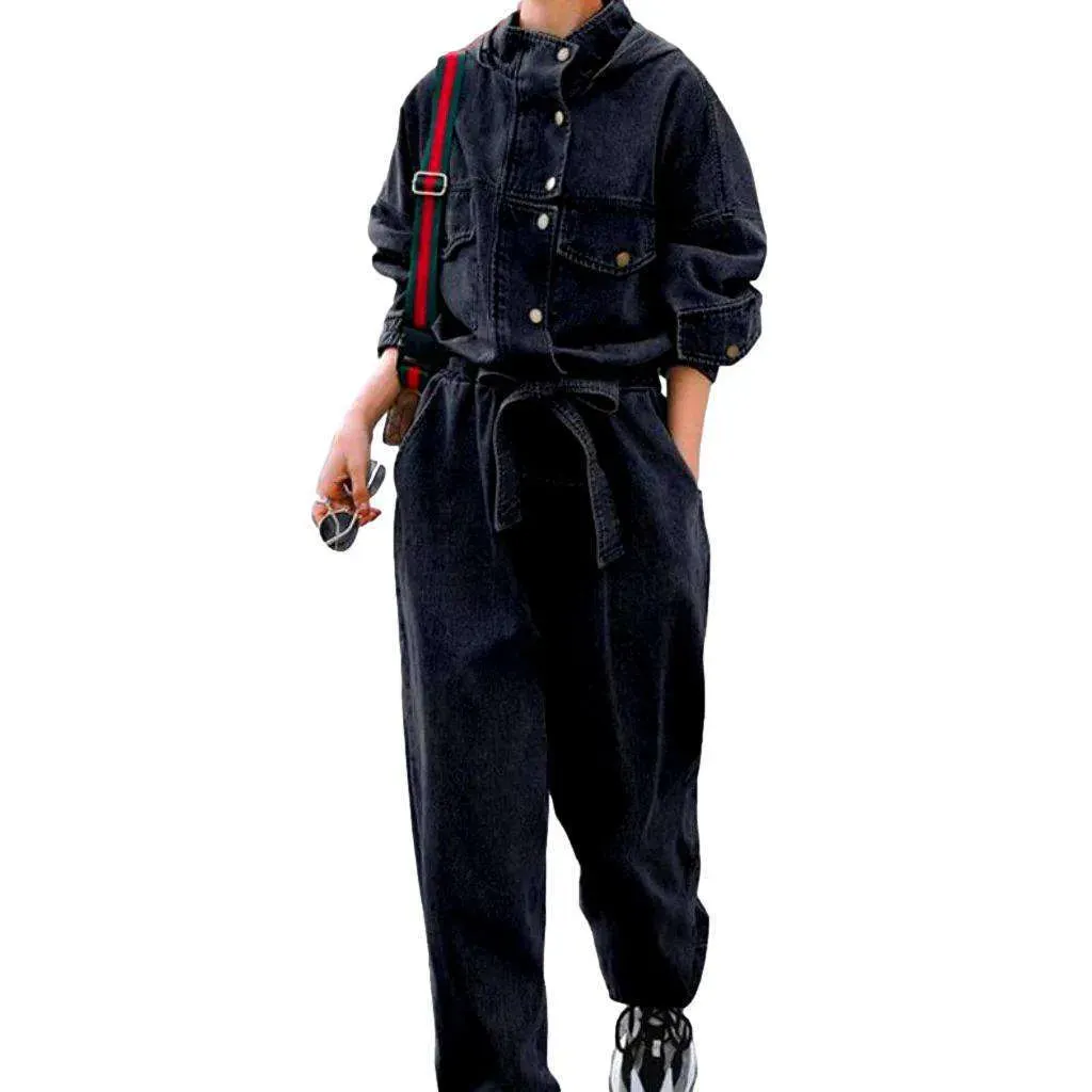 Stonewashed women's denim jumpsuit