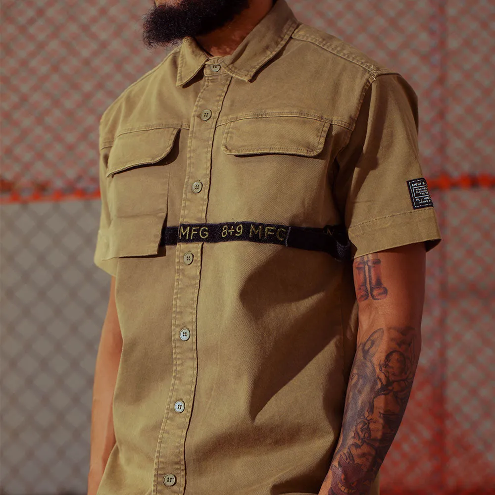 Strapped Up Vintage Button Up Shirt Olive