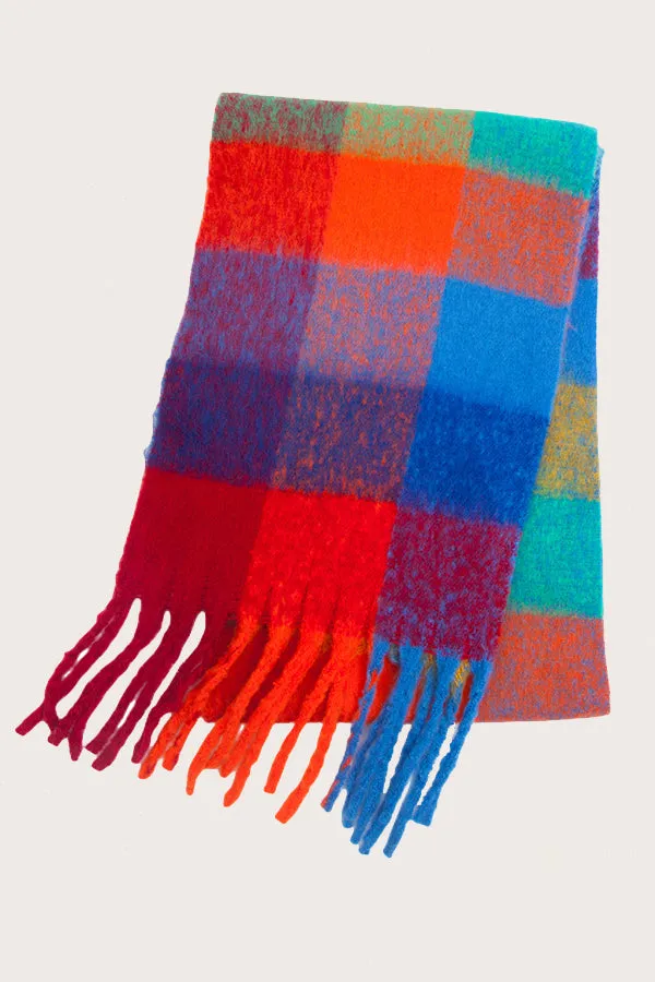 Stylish Colourful Fringe Trim Colorblock Scarf