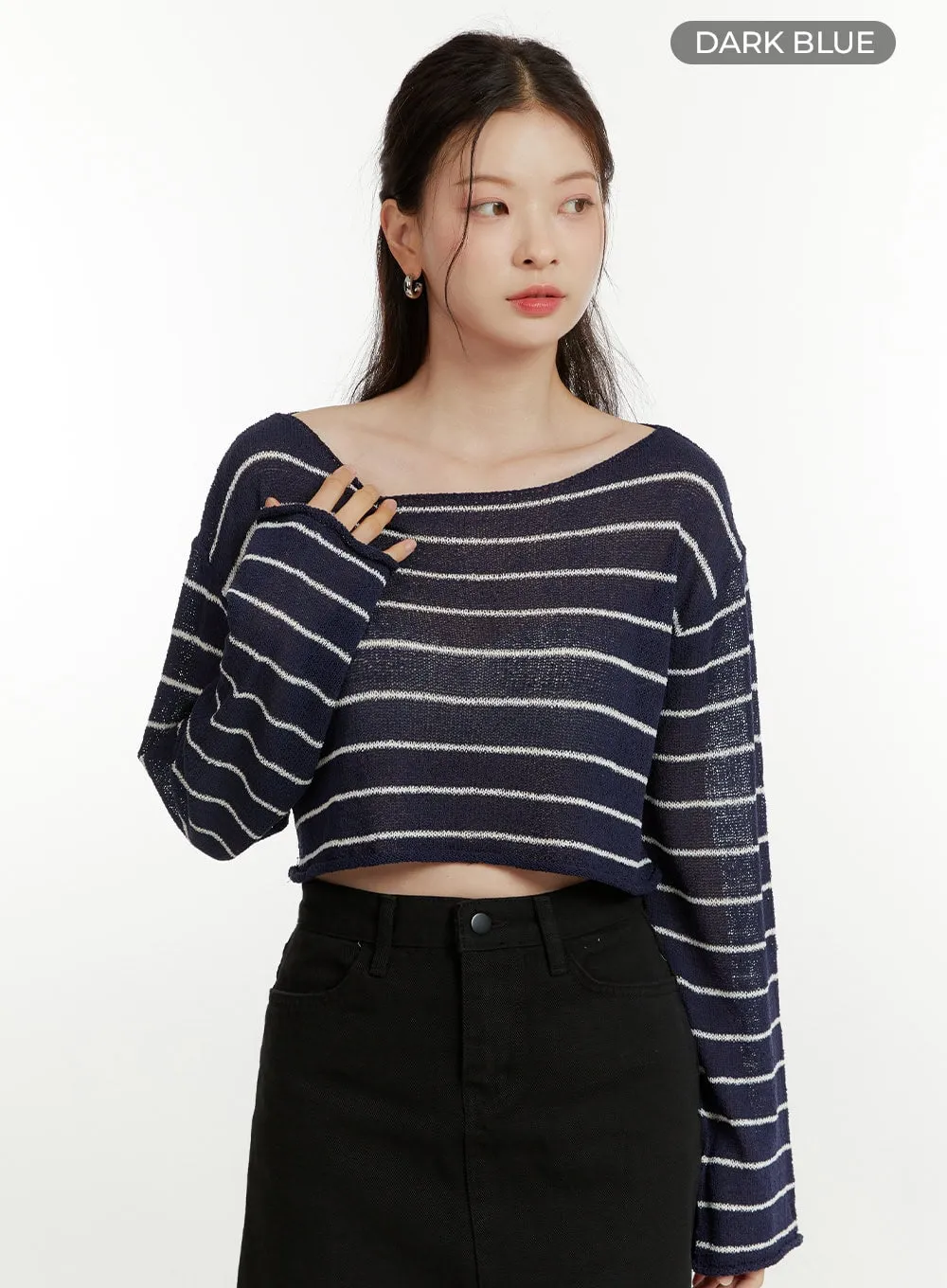 Summer Boat Neck Stripe Crop Top OU418