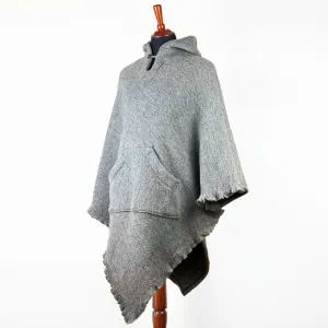 Surfers Poncho with hood and pocket llama wool - GRAY