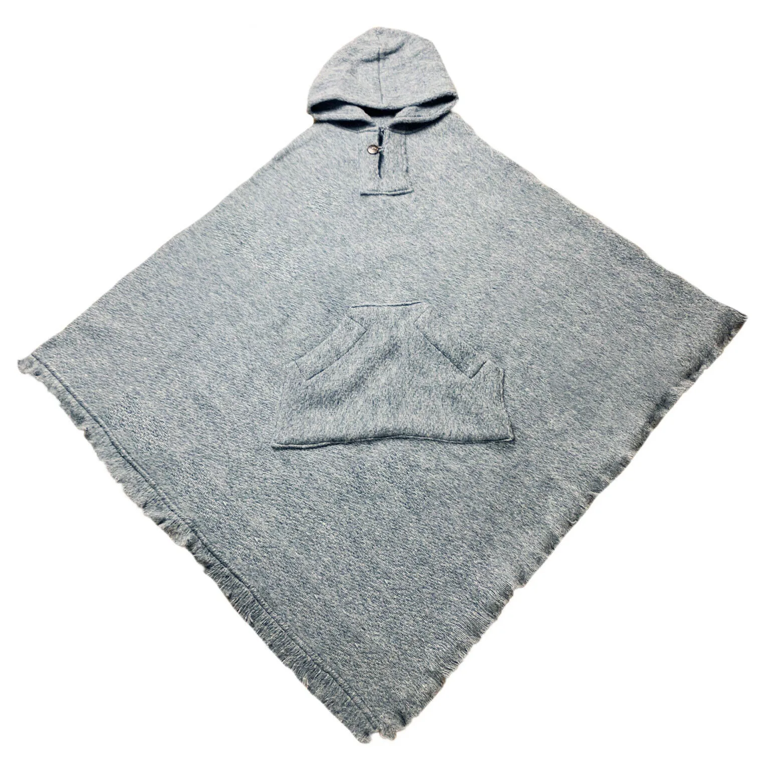 Surfers Poncho with hood and pocket llama wool - GRAY