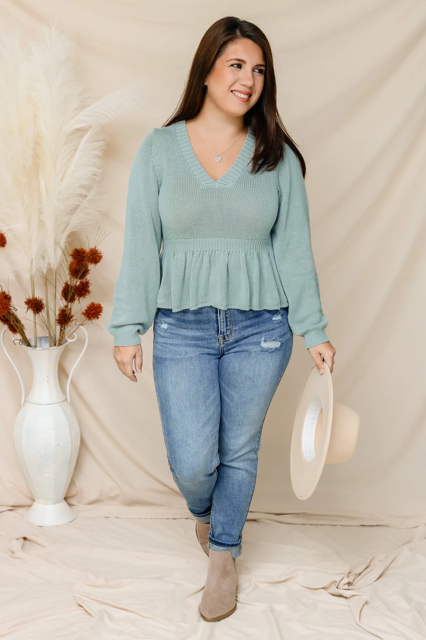 Sweet Memories Peplum Sweater (sage)