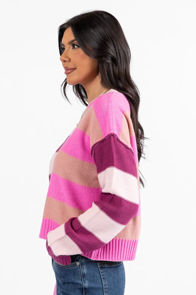 Take Your Time Pink and Berry Multi Color Block Striped Crop Sweater FINAL SALE