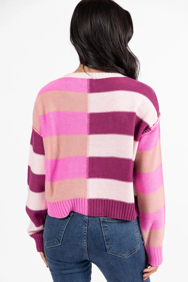 Take Your Time Pink and Berry Multi Color Block Striped Crop Sweater FINAL SALE