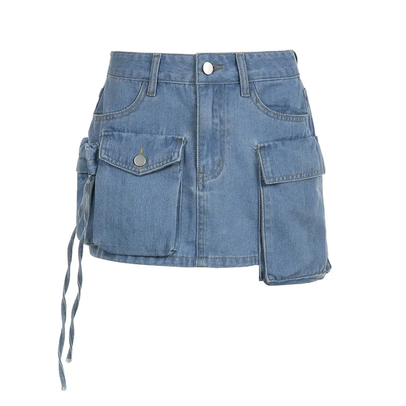 TEEK - Tie Dye Denim Abnormal Pockets Skirt