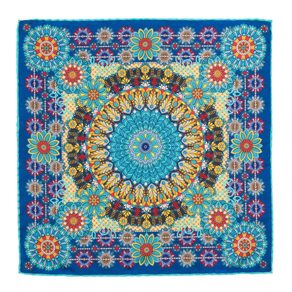 The Flower of Taormina Blue Silk Twill Scarf and Ring