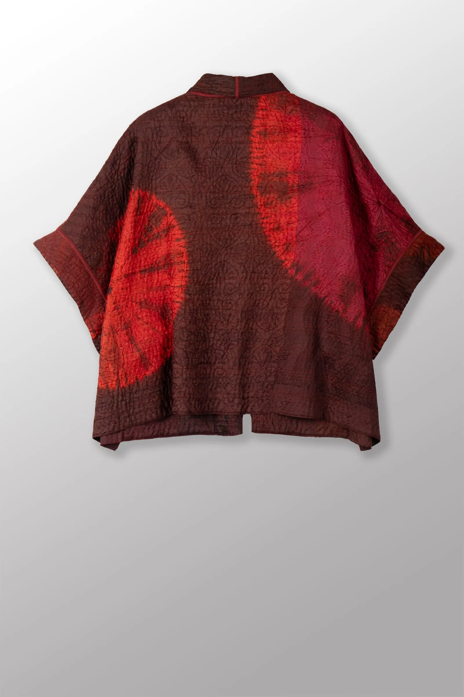 TIE DYE CIRCLE SHIBORI KANTHA MINI PONCHO - td4060-brn -