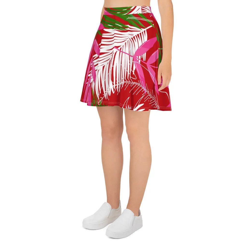 TROPICAL LEAVES RED SKATER SKIRT