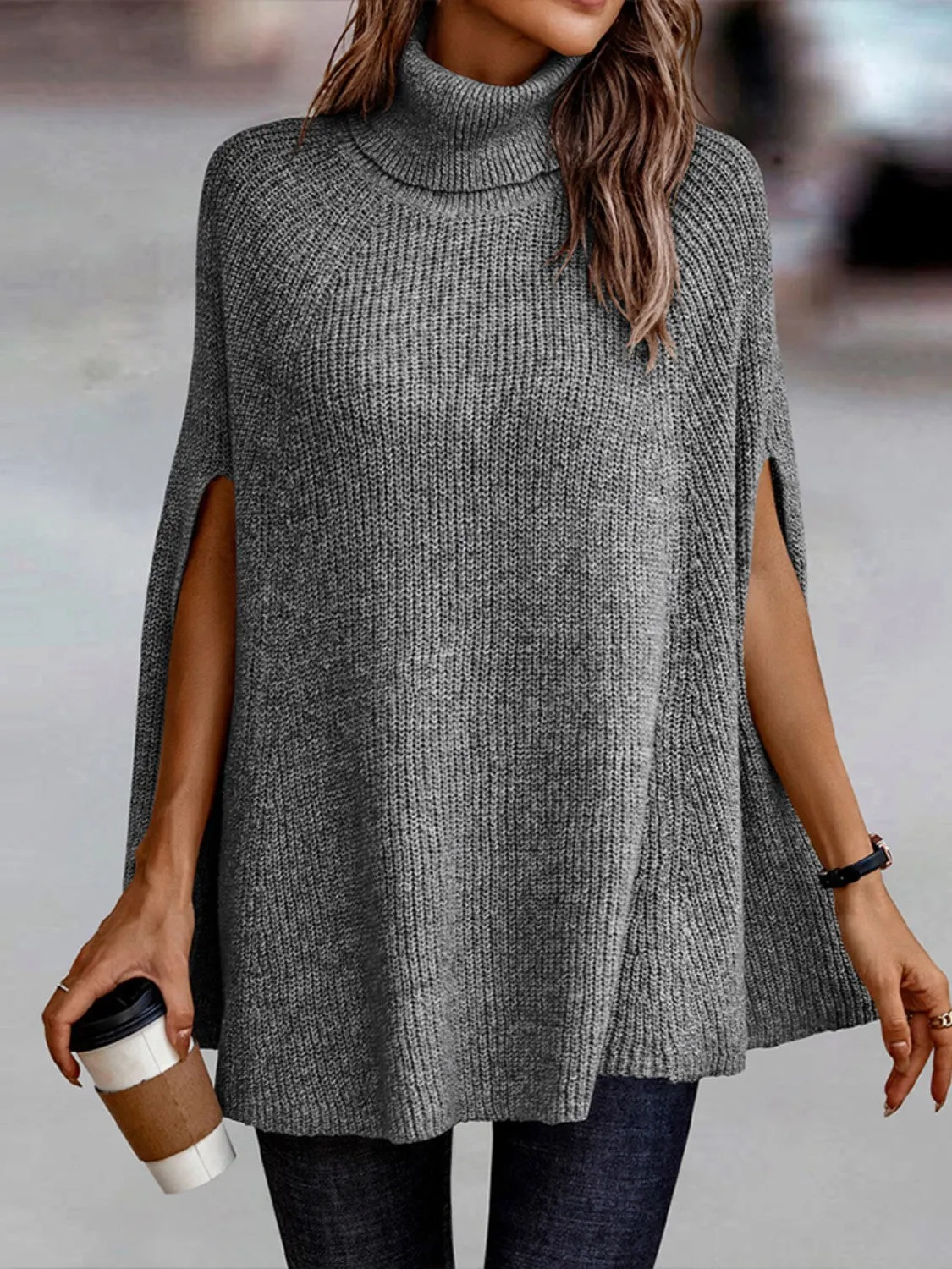 Turtleneck Dolman Sleeve Poncho