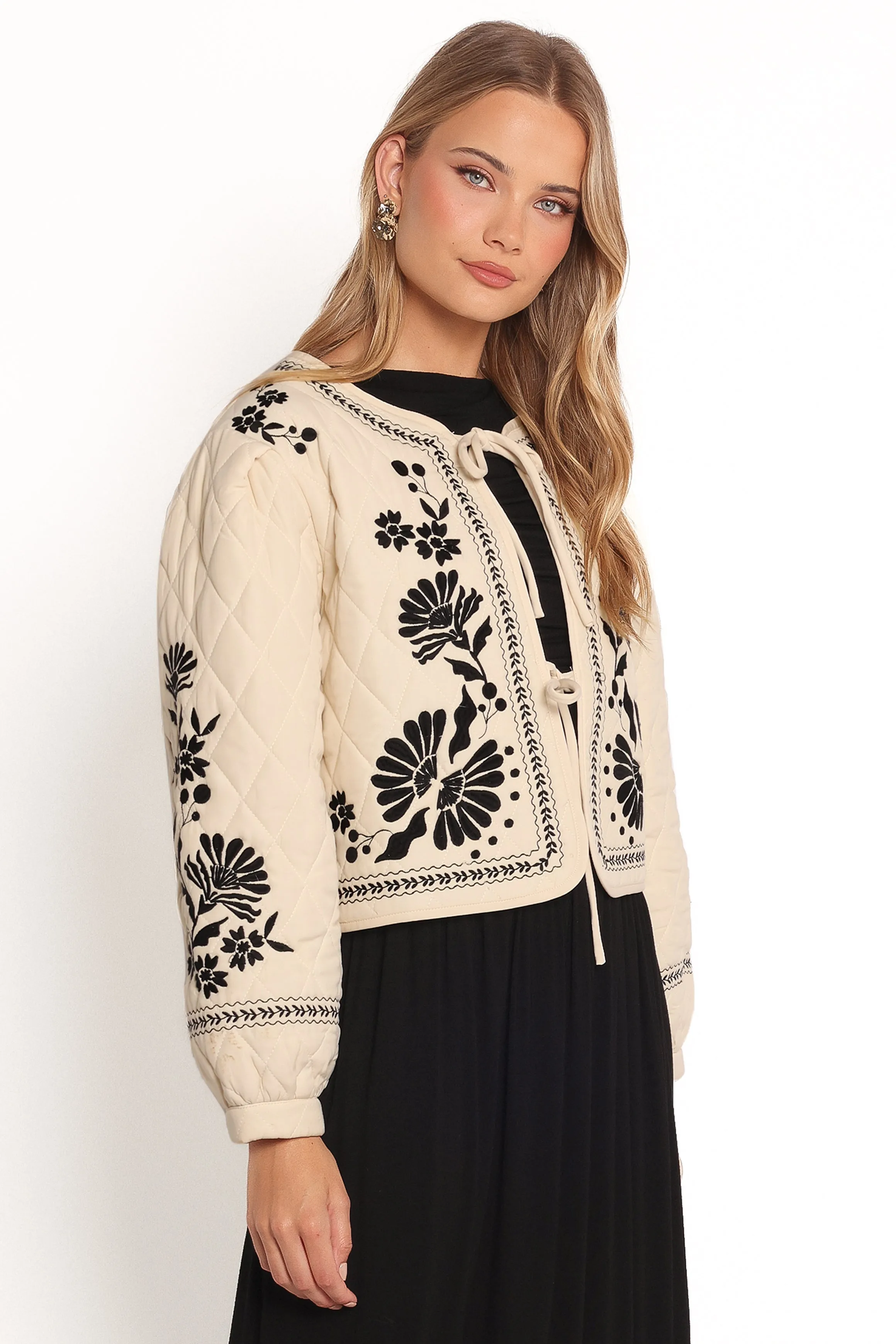 Vako Quilted Embroidered Jacket - Light Taupe