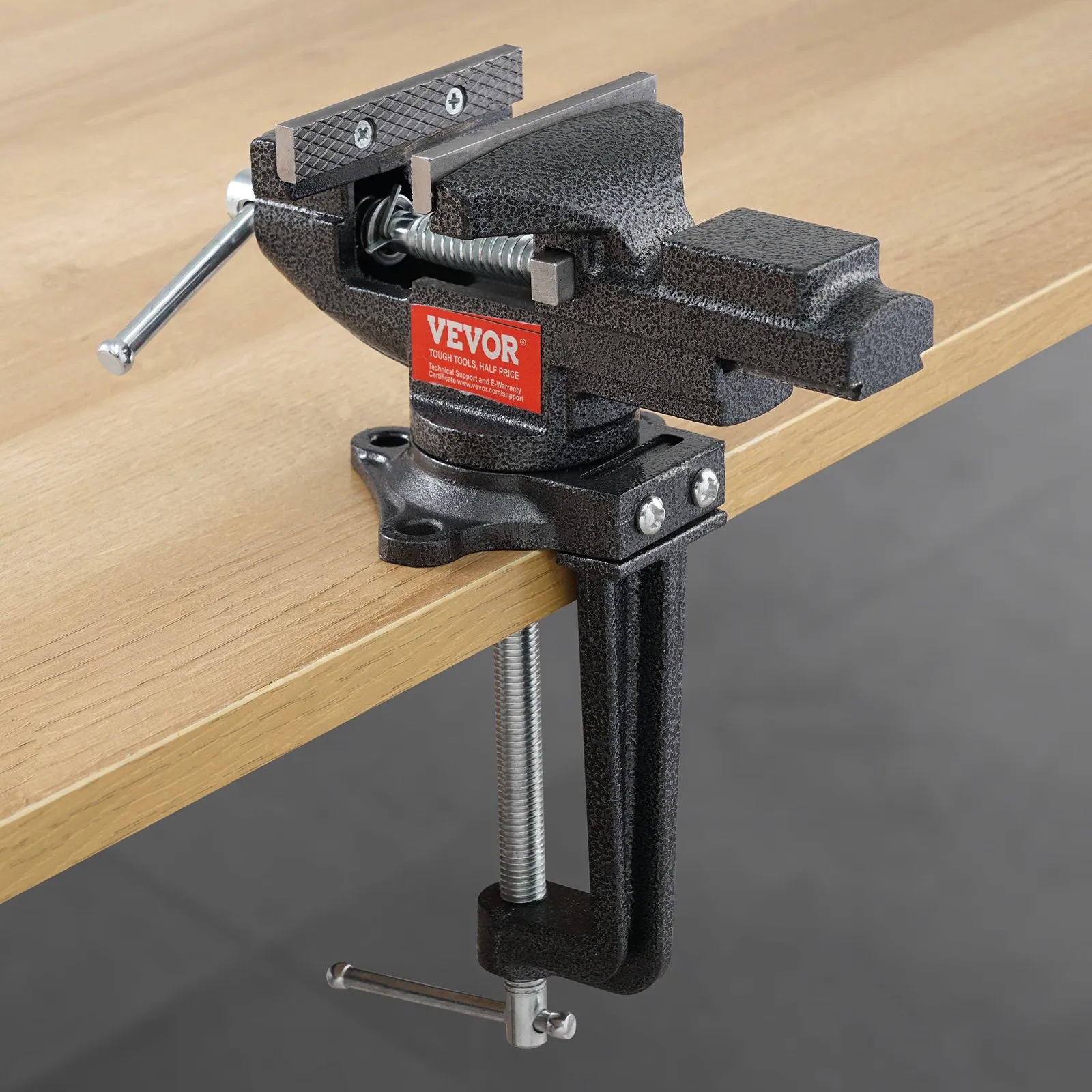 VEVOR Bench Vise, 2.2 inch Dual-Purpose Table Vise for Workbench, Clamp-on Vise with Multifunctional Jaw and 360° Swivel Base, for Woodworking, Workshop DIY Uses