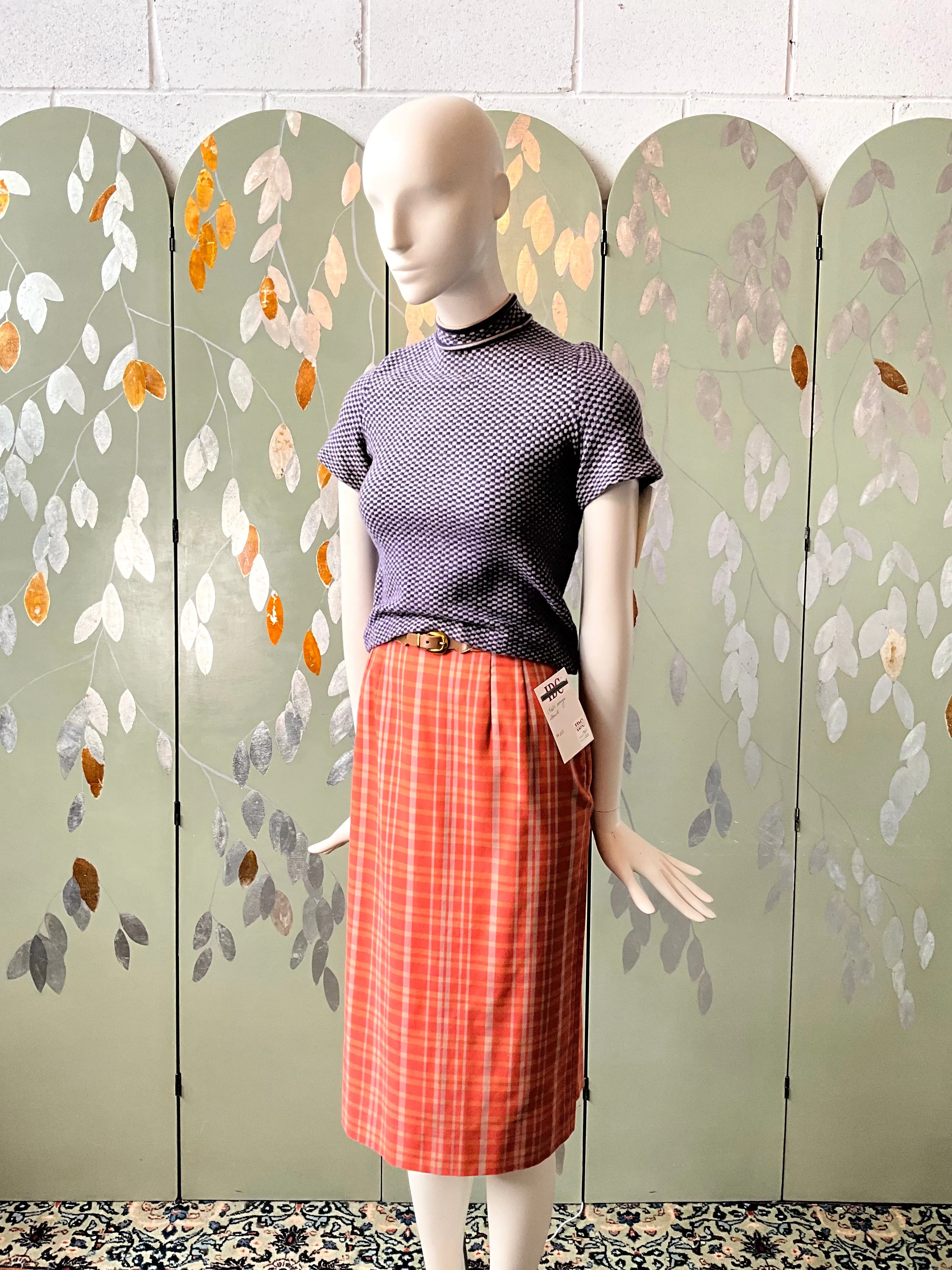 Vintage 1960s Koret Orange Plaid Pencil Skirt , XS