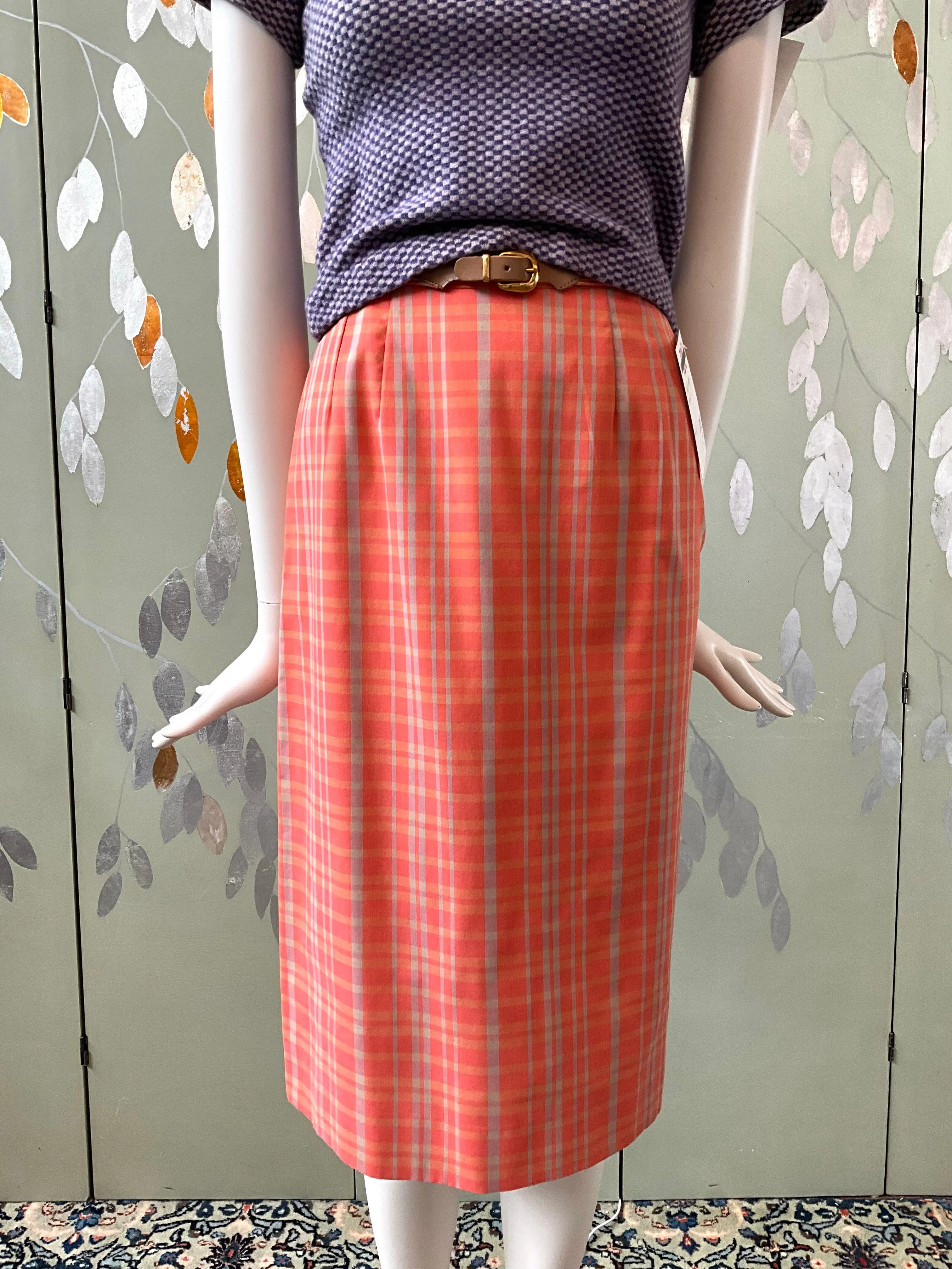 Vintage 1960s Koret Orange Plaid Pencil Skirt , XS