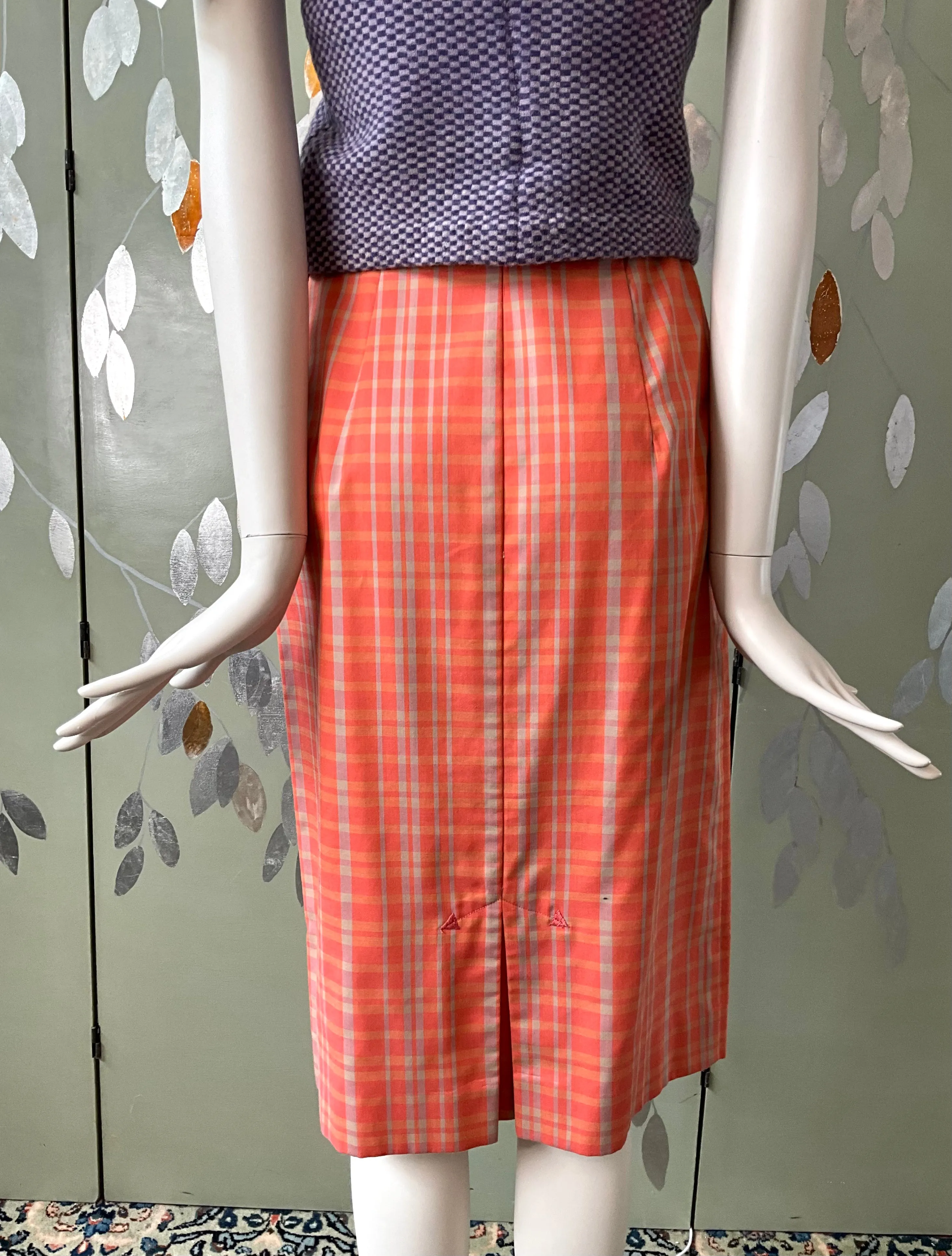 Vintage 1960s Koret Orange Plaid Pencil Skirt , XS