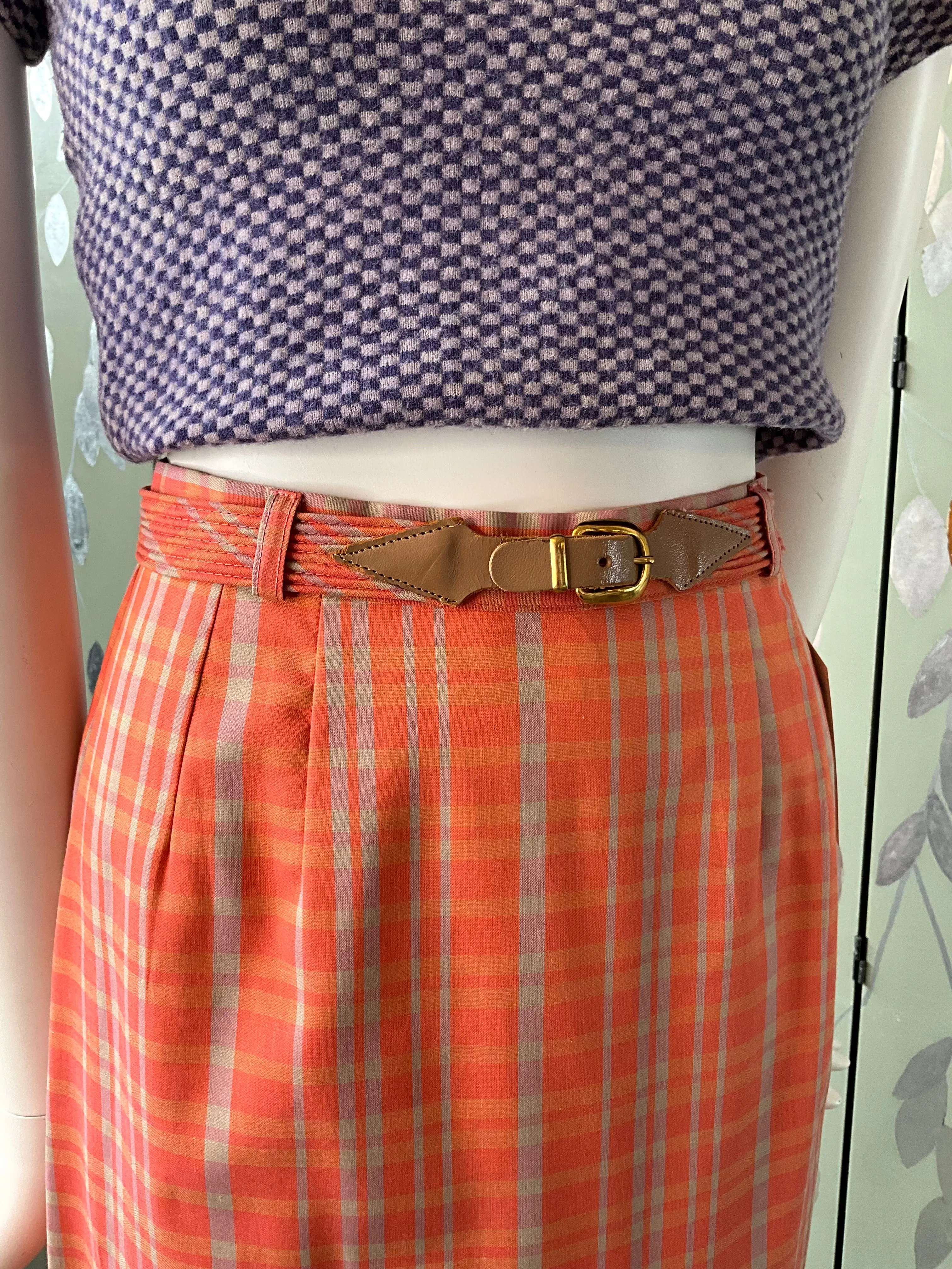 Vintage 1960s Koret Orange Plaid Pencil Skirt , XS