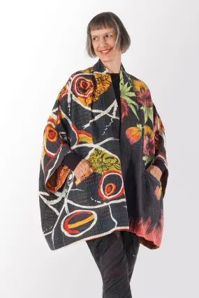 VINTAGE COTTON KANTHA DOUBLE COLLAR PONCHO - cv4323-0022a -